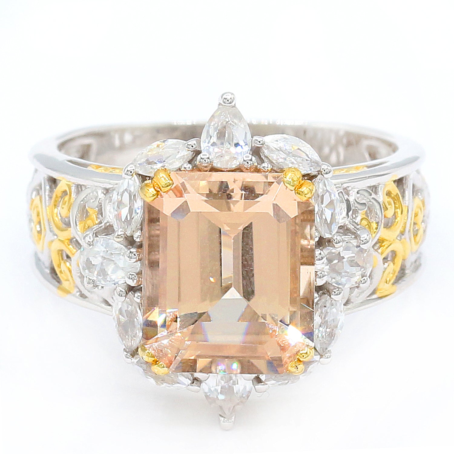 Couture Gems 7.58ctw Peach Morganite & White Zircon Ring