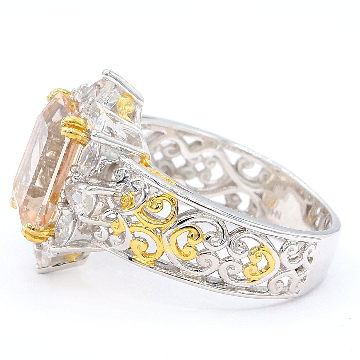 Couture Gems 7.58ctw Peach Morganite & White Zircon Ring