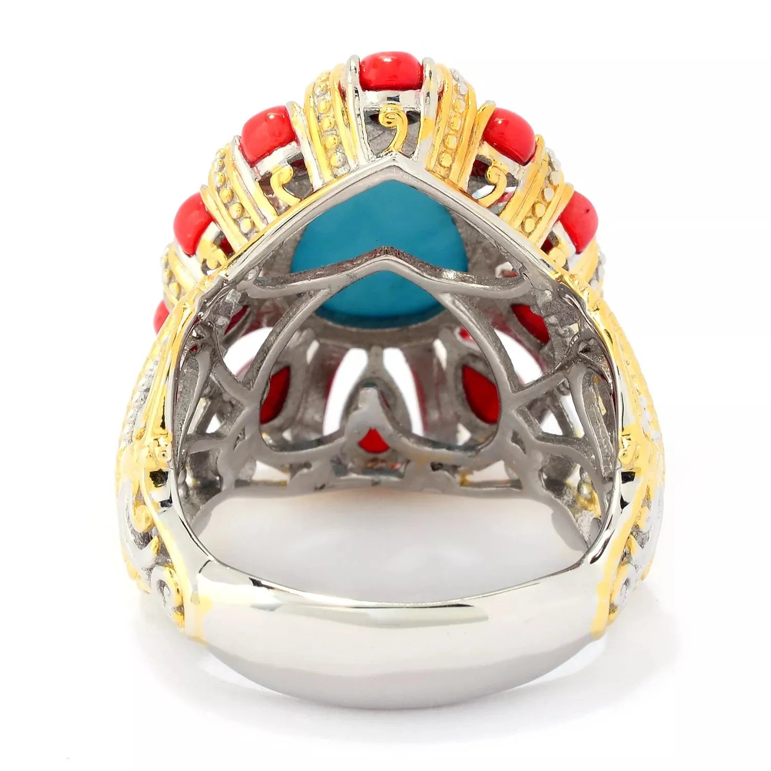 Gems en Vogue Sleeping Beauty Turquoise & Red Coral Pear Halo Ring