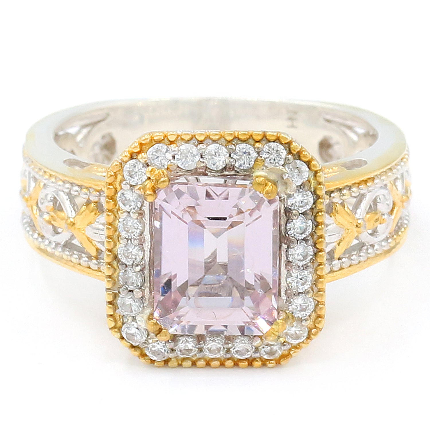 Gems en Vogue 2.91ctw Morganite & White Zircon Halo Ring