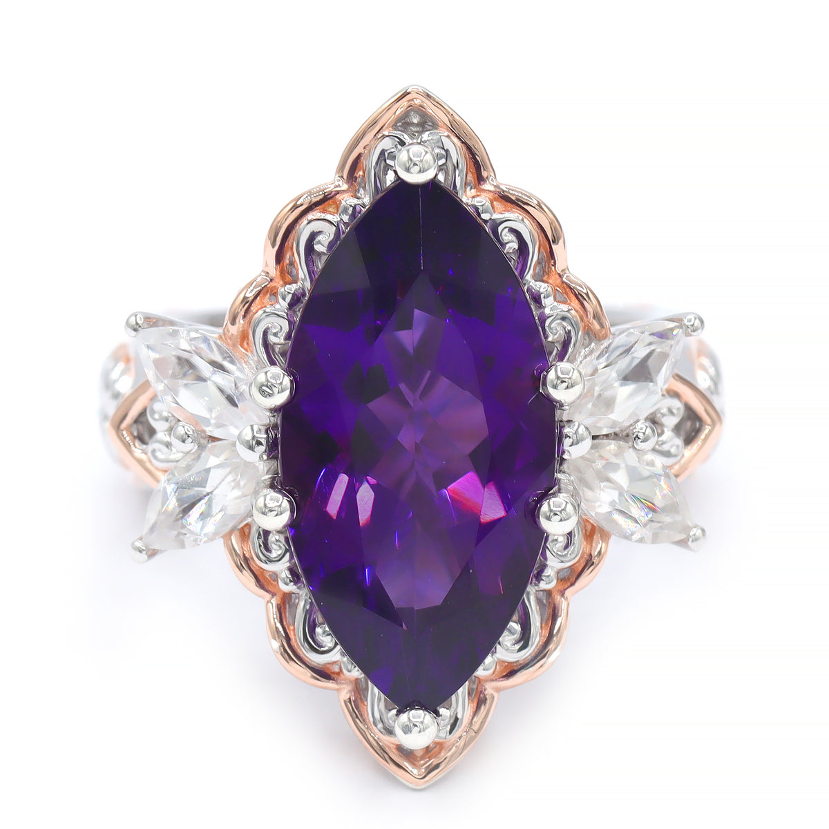 Gems en Vogue One-of-a-Kind 18K Palladium Silver 9.00ctw Namibian Amethyst & White Zircon Ring