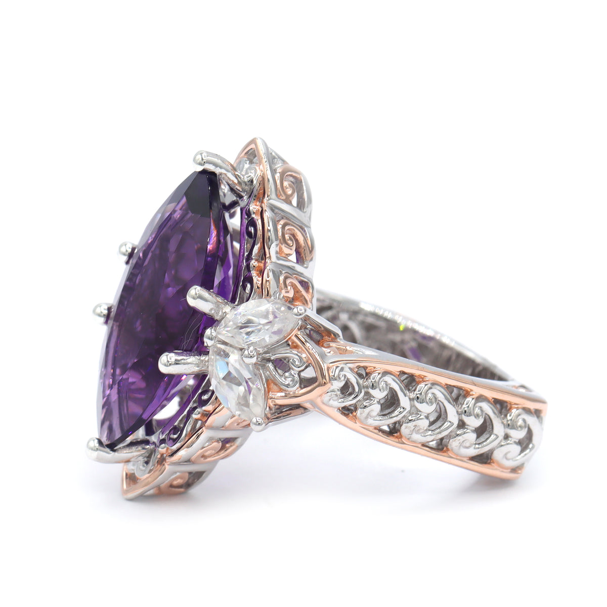 Gems en Vogue One-of-a-Kind 18K Palladium Silver 9.00ctw Namibian Amethyst & White Zircon Ring