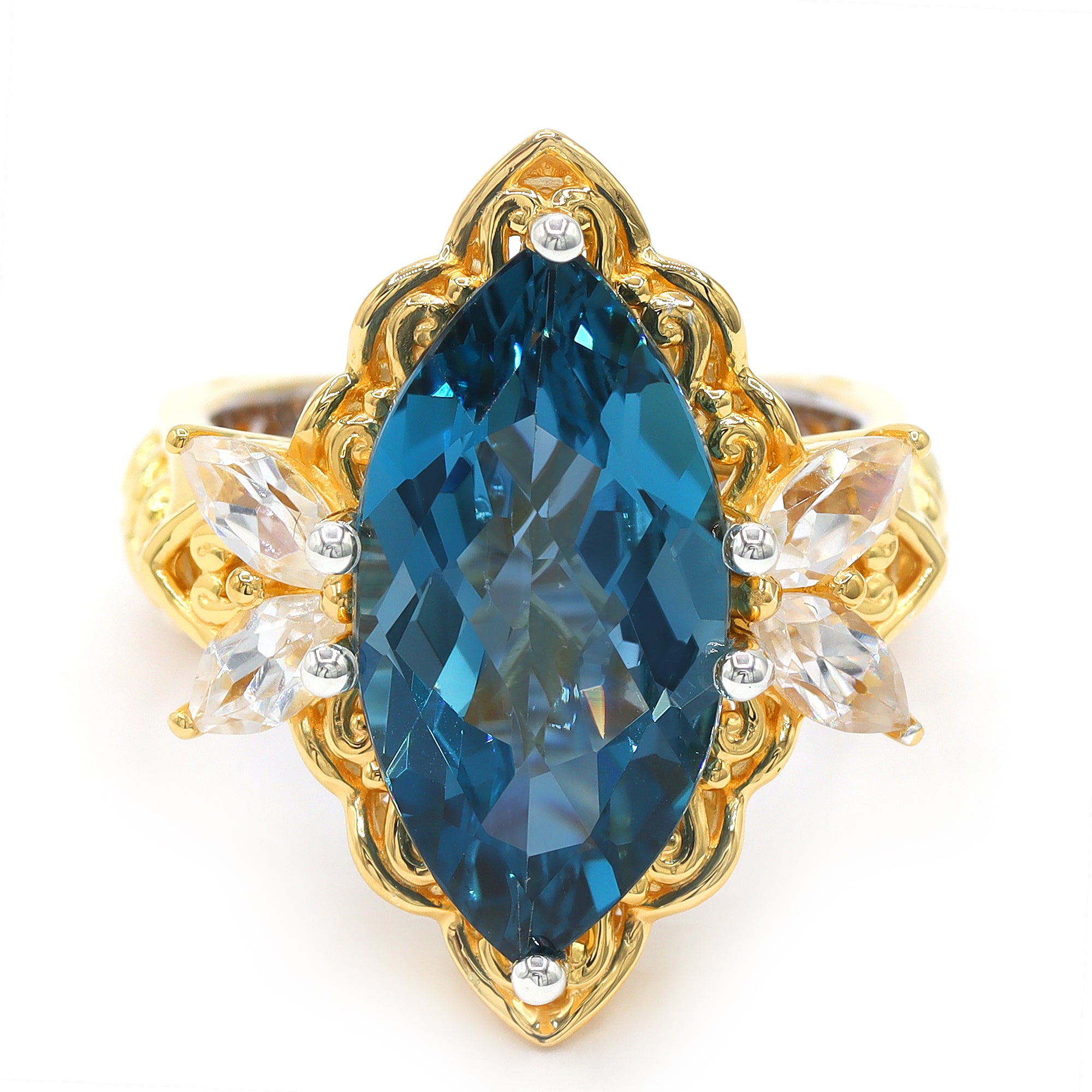 Gems en Vogue One-of-a-Kind 24K Palladium Silver 9.86ctw London Blue Topaz & White Zircon Ring