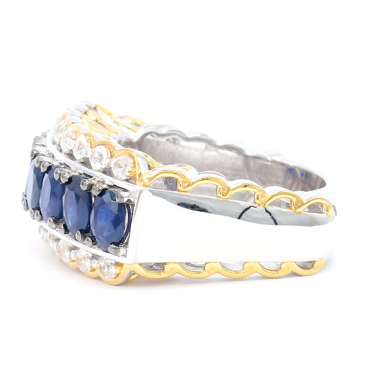 Gems en Vogue 24K Palladium Silver 3.80ctw Royal Blue Sapphire & White Zircon Band Ring