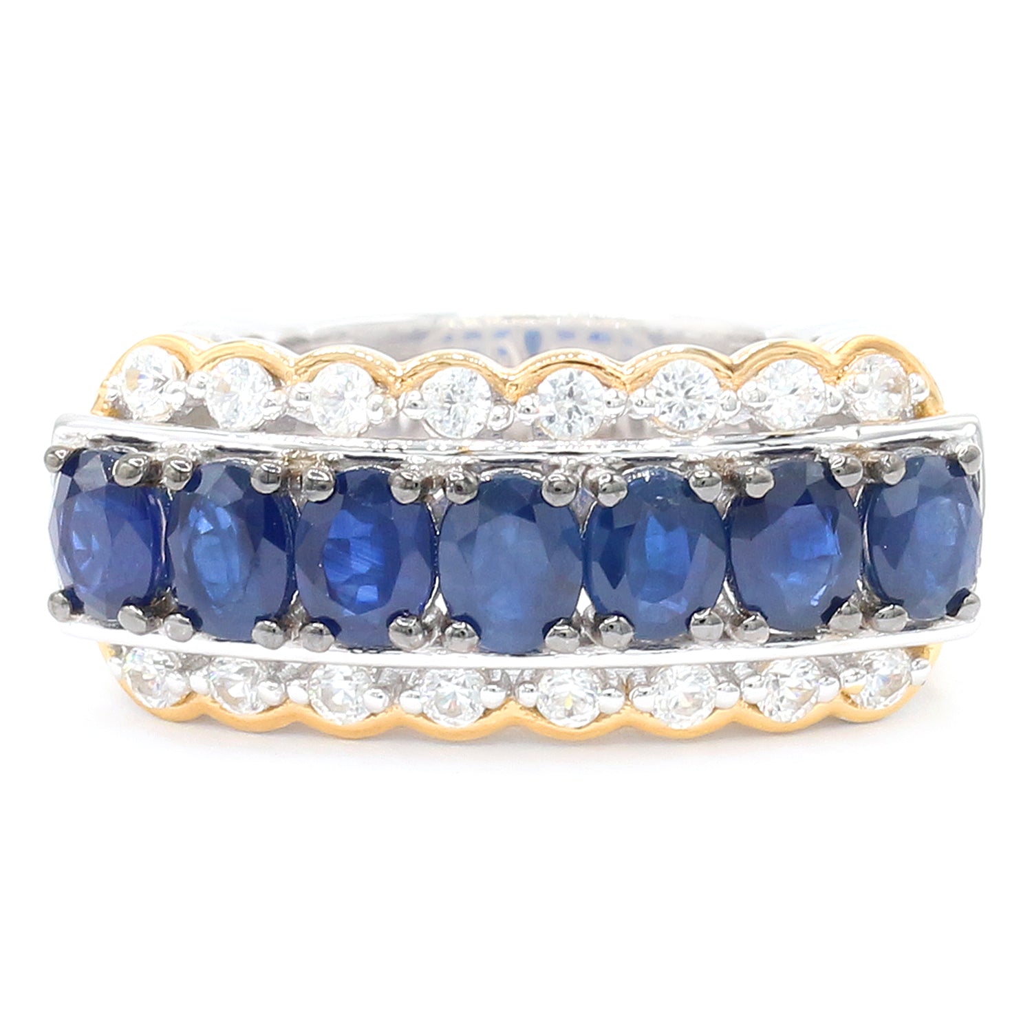 Gems en Vogue 24K Palladium Silver 3.80ctw Royal Blue Sapphire & White Zircon Band Ring