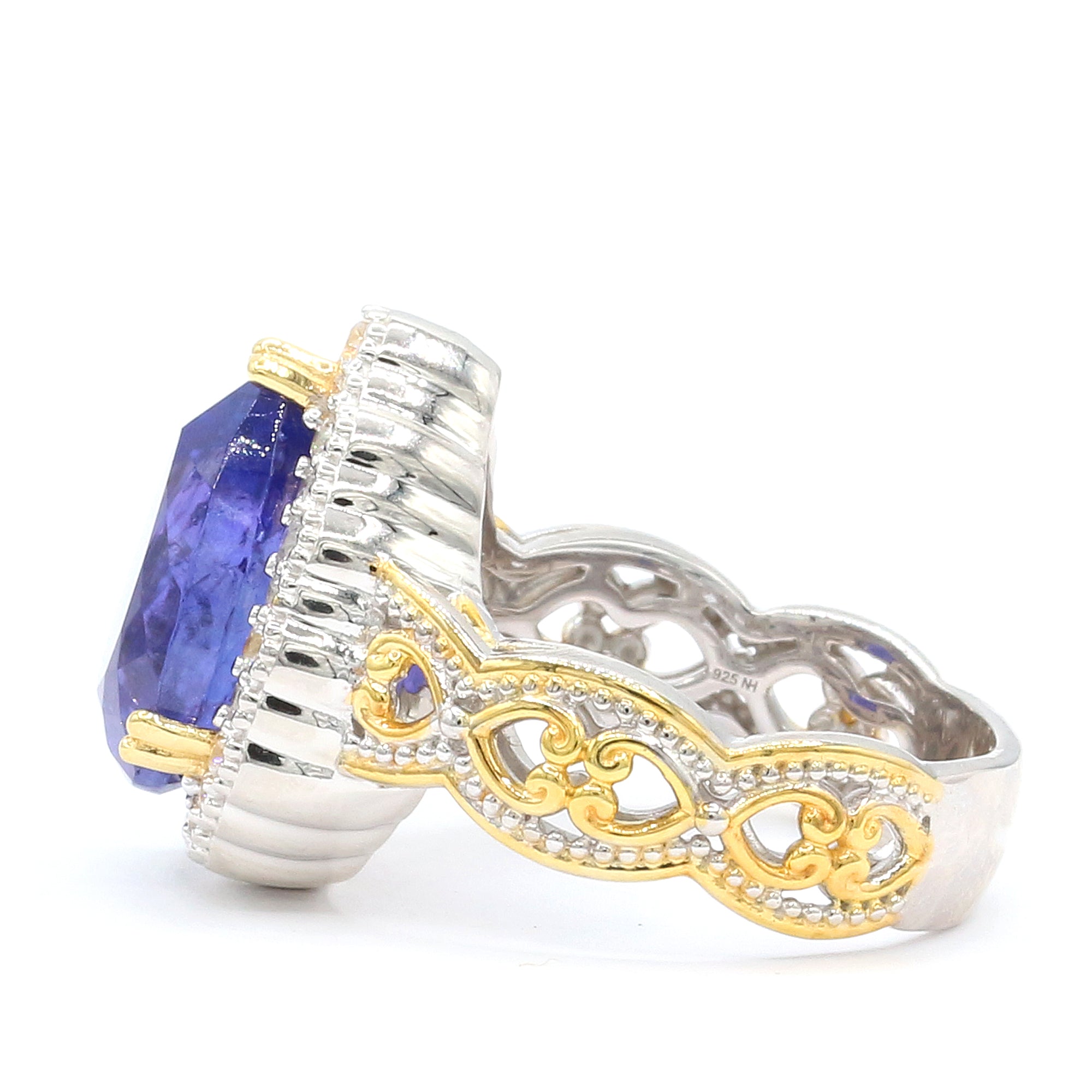 Couture Gems One-of-a-Kind 24K Palladium Silver 9.20ctw Tanzanite & White Zircon Halo Ring