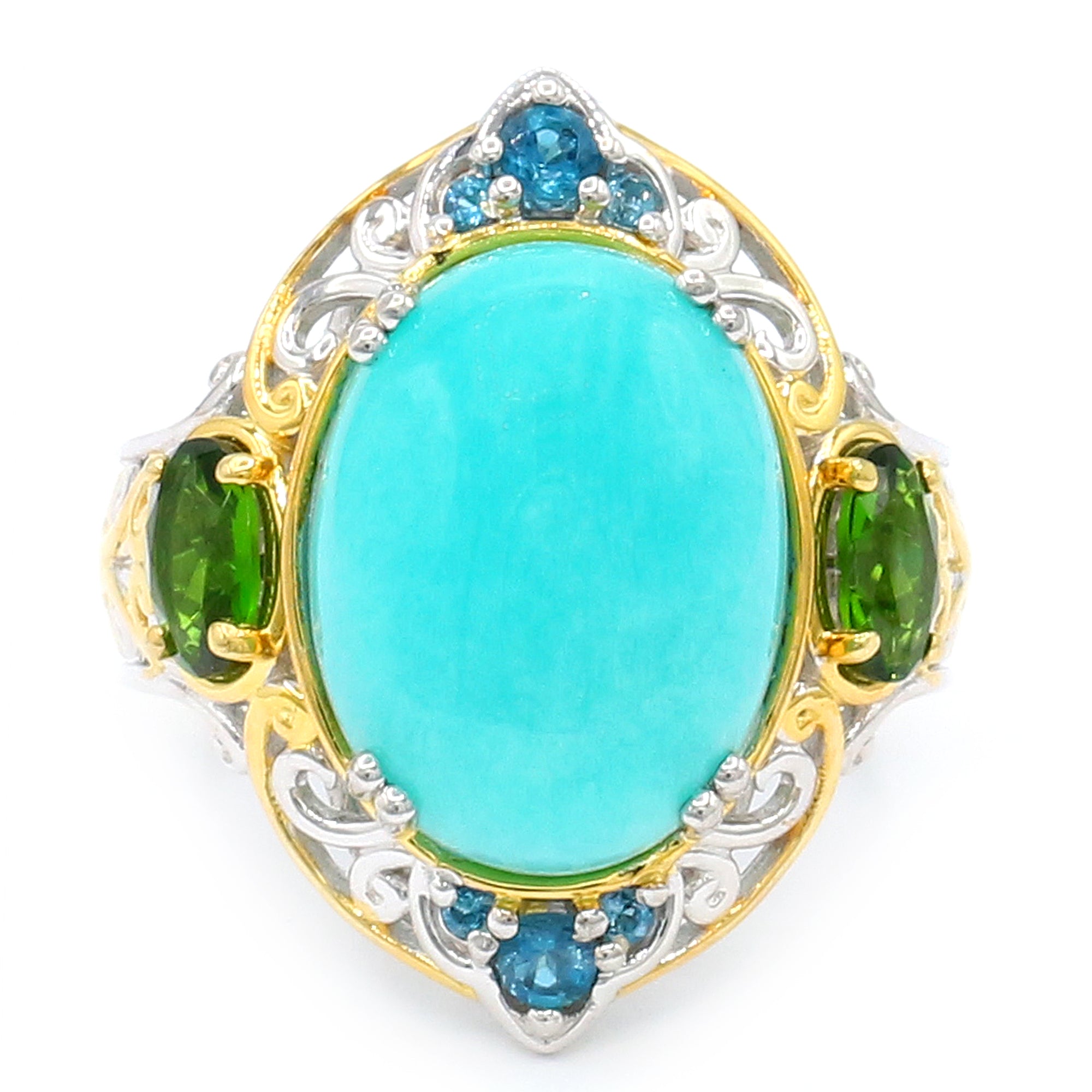 Gems en Vogue 24K Palladium Silver Amazonite, London Blue Topaz & Chrome Diopside Ring