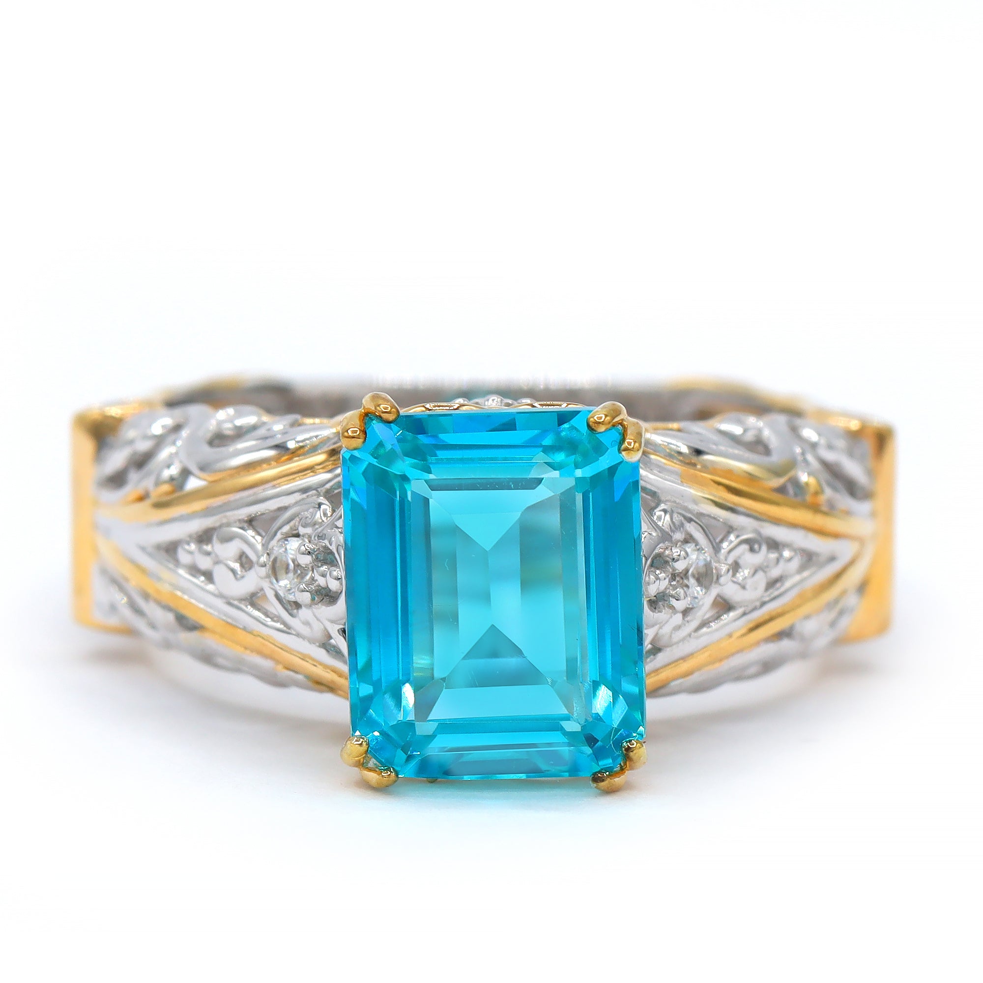 Gems en Vogue One-of-a-Kind 24K Palladium Silver 4.28ctw Paraiba Topaz & White Zircon Ring