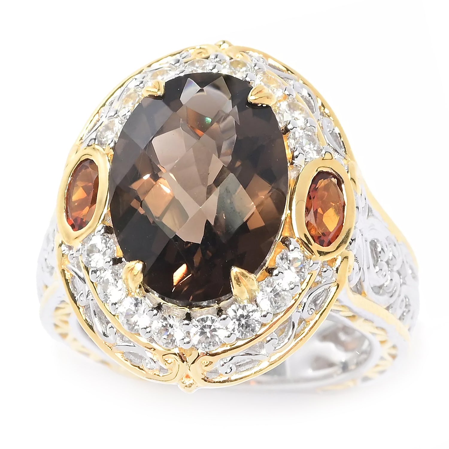 Gems en Vogue Smoky Quartz, Madeira Citrine White Zircon Rin
