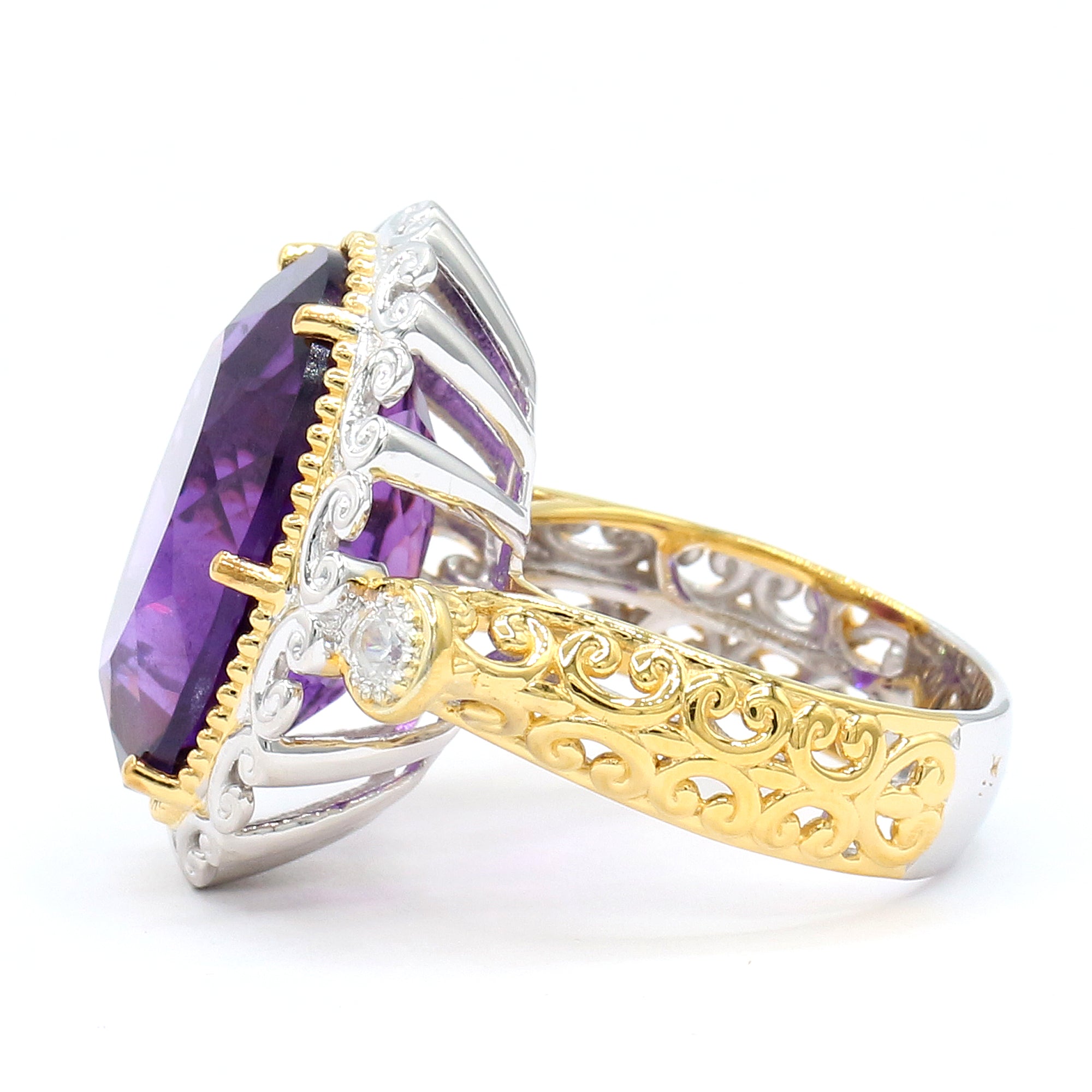 Couture Gems One-of-a-Kind 16.91ctw Tanzanian Amethyst & White Zircon Ring