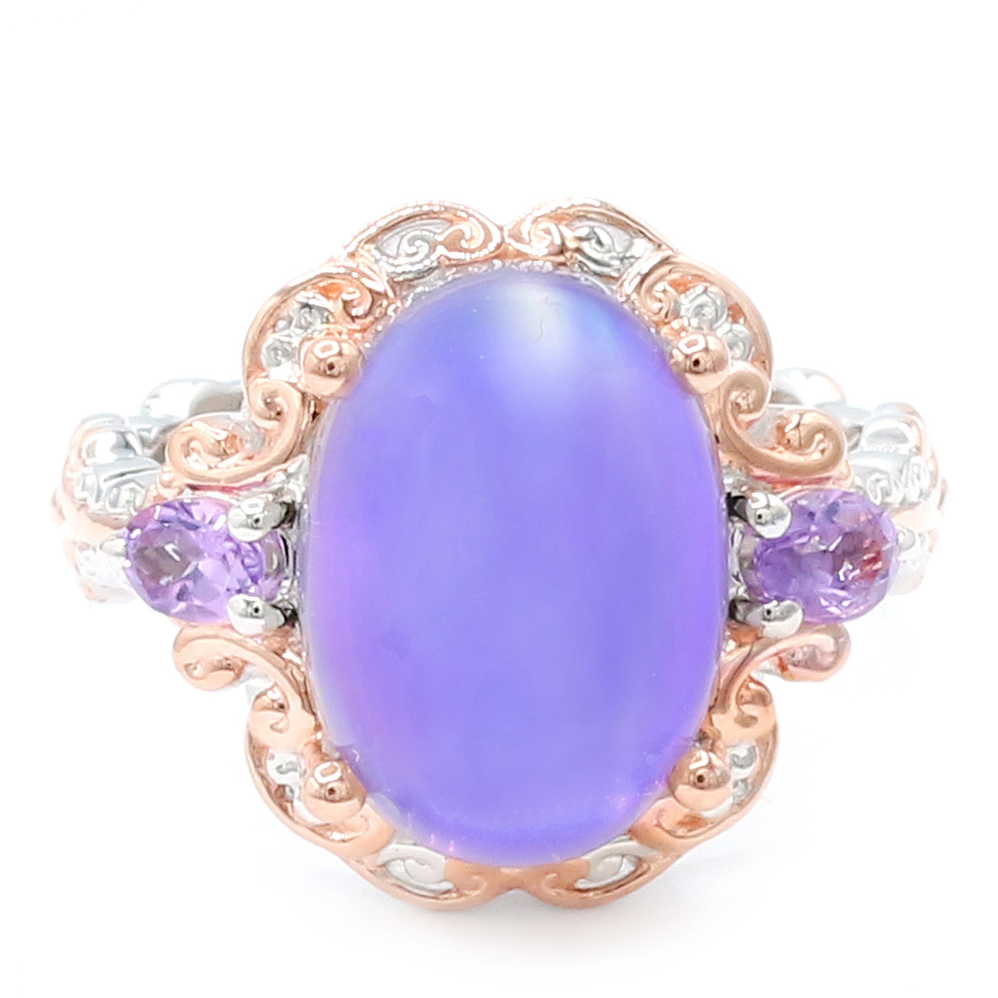 Gems en Vogue 18K Palladium Silver Purple Moonstone & Brazilian Amethyst Ring