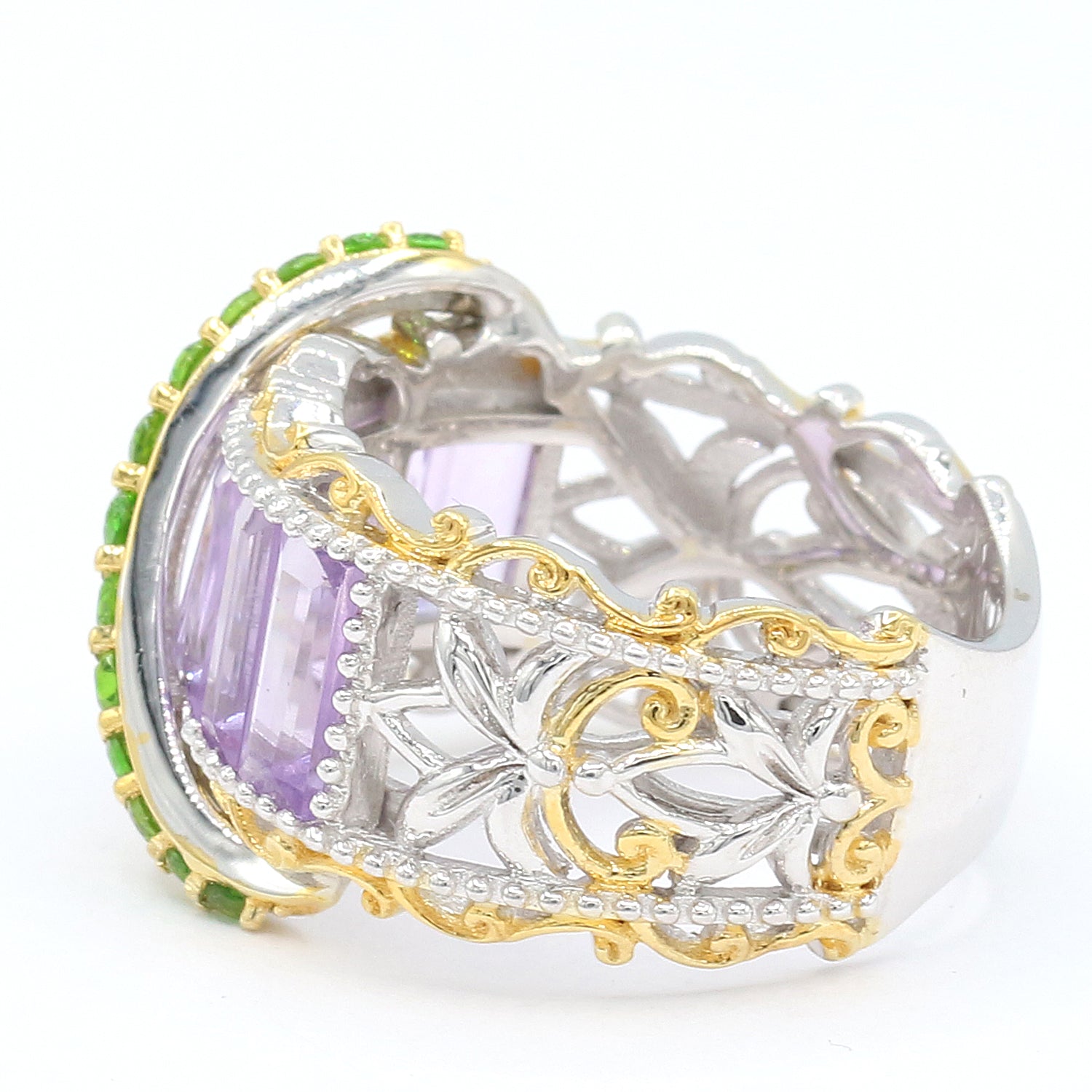 Gems en Vogue 4.53ctw Brazilian Amethyst & Chrome Diopside Highway Ring