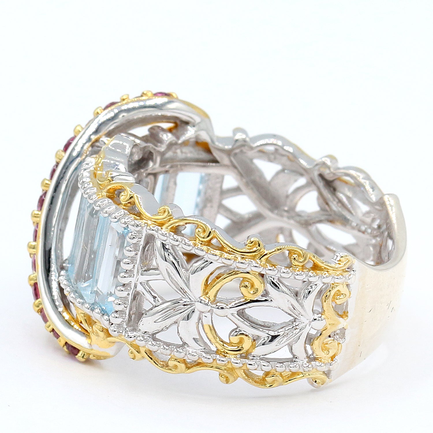 Gems en Vogue 3.68ctw Blue Topaz & Rhodolite Garnet Highway Ring