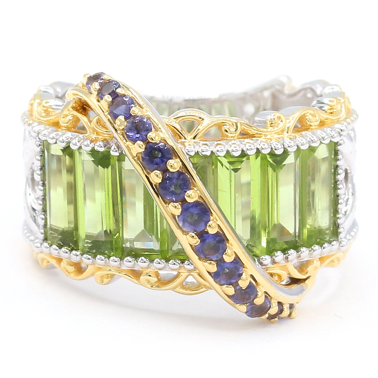 Gems en Vogue 3.76ctw Peridot & Iolite Highway Ring