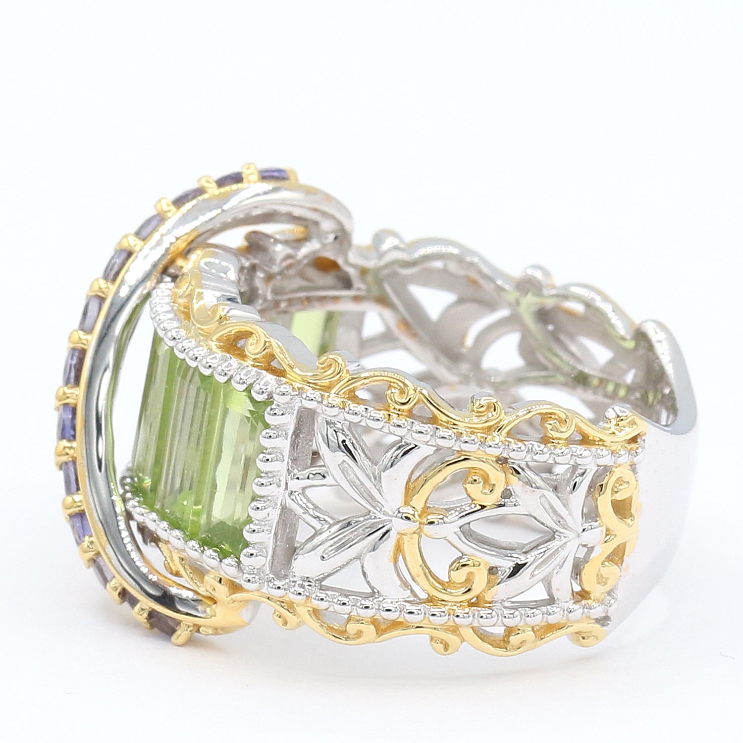 Gems en Vogue 3.76ctw Peridot & Iolite Highway Ring