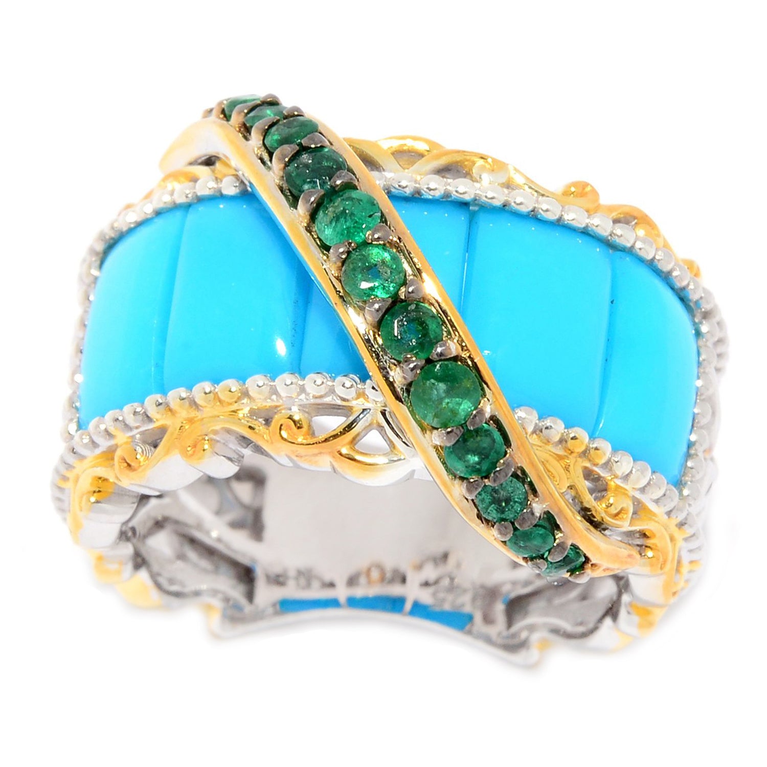 Gems en Vogue Sleeping Beauty Turquoise & Precious Gemstone Highway Ring CANNOT BE RESIZED