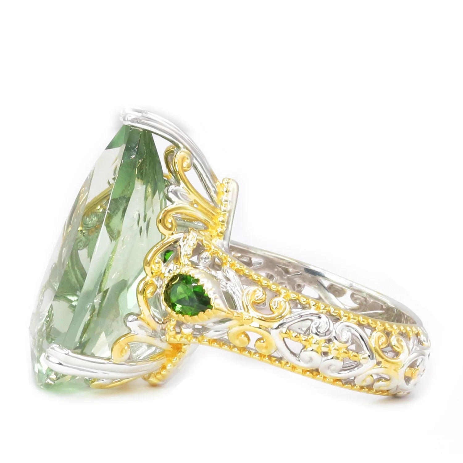 Gems en Vogue 13.95ctw Pearshaped Prasiolite & Chrome Diopside Ring