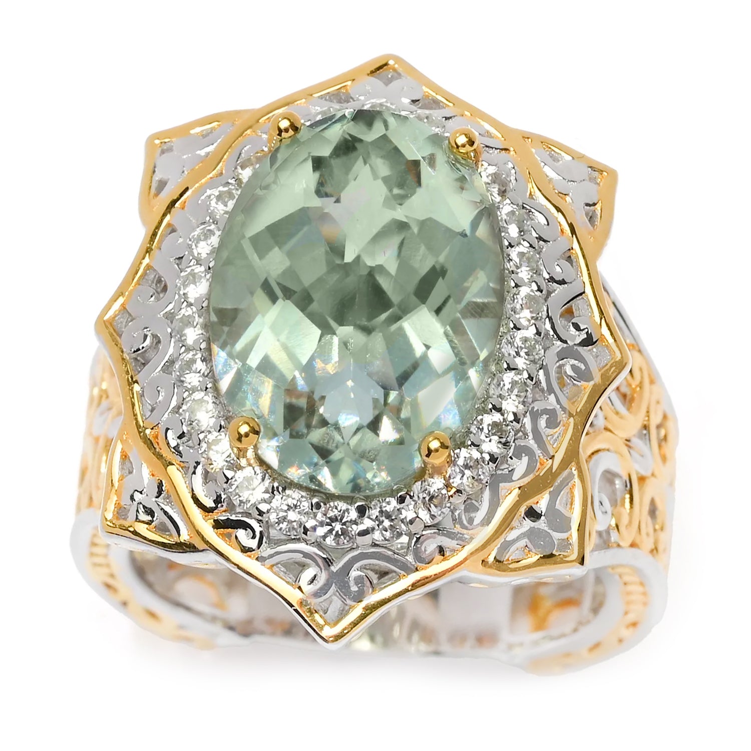 Gems en Vogue 6.72ctw Prasiolite & White Zircon Ring
