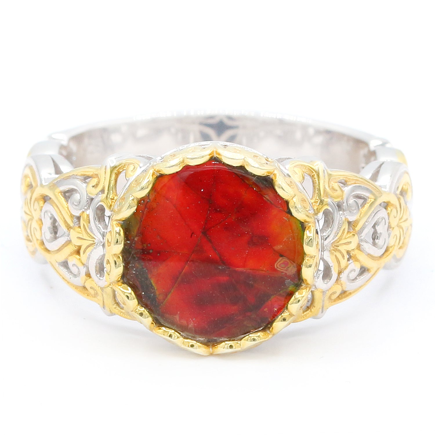 Gems en Vogue Round Fiery Red Ammolite Ring