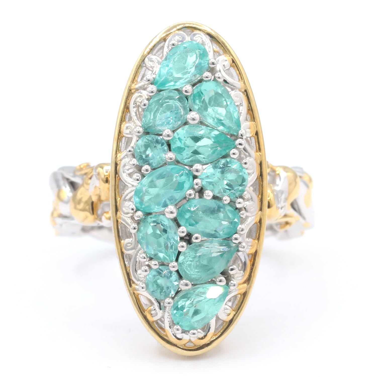 Gems en Vogue 2.55ctw Dauphin Apatite Cluster Mermaid & Sealife Ring