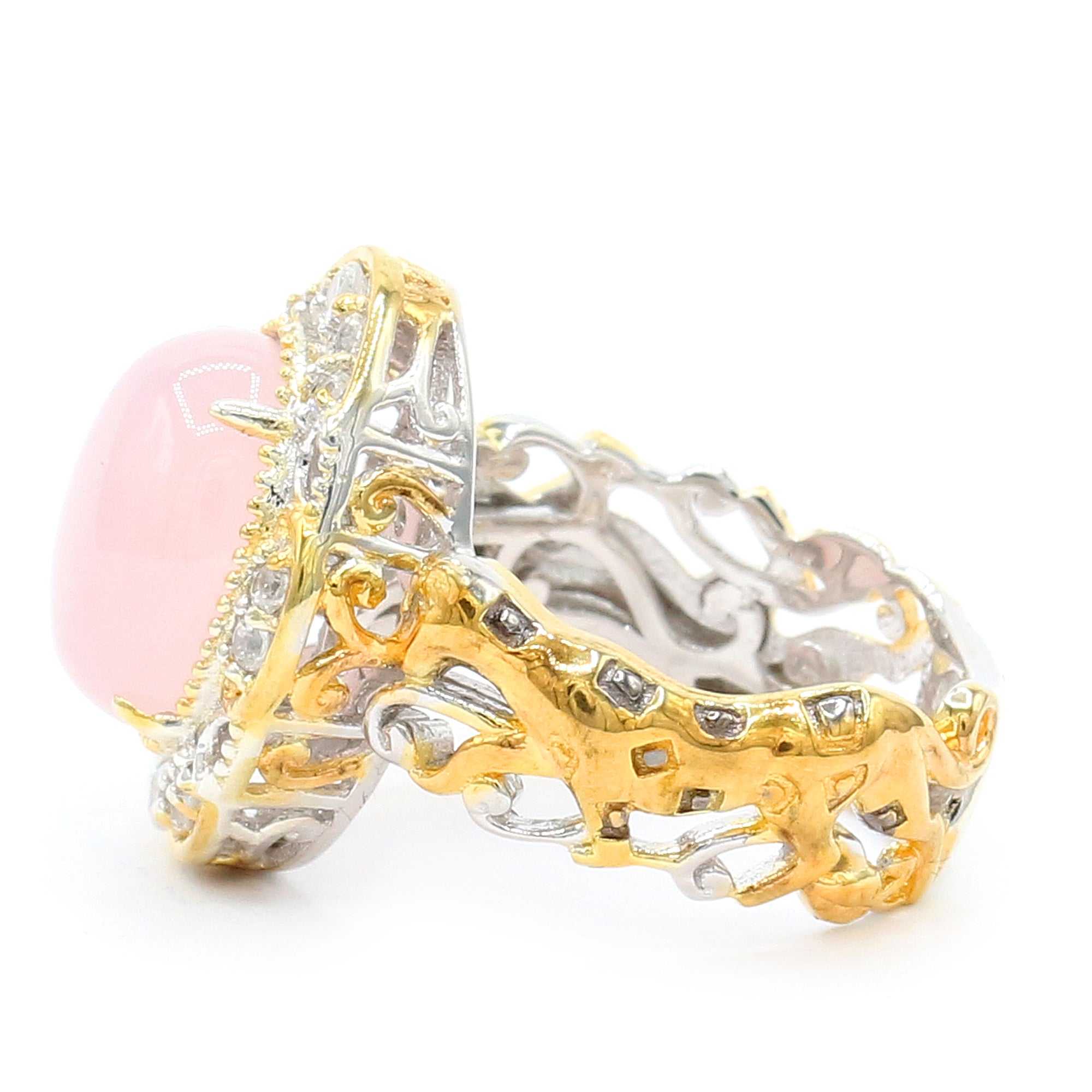 Gems en Vogue One-of-a-Kind Rose Quartz & White Zircon Panther Ring