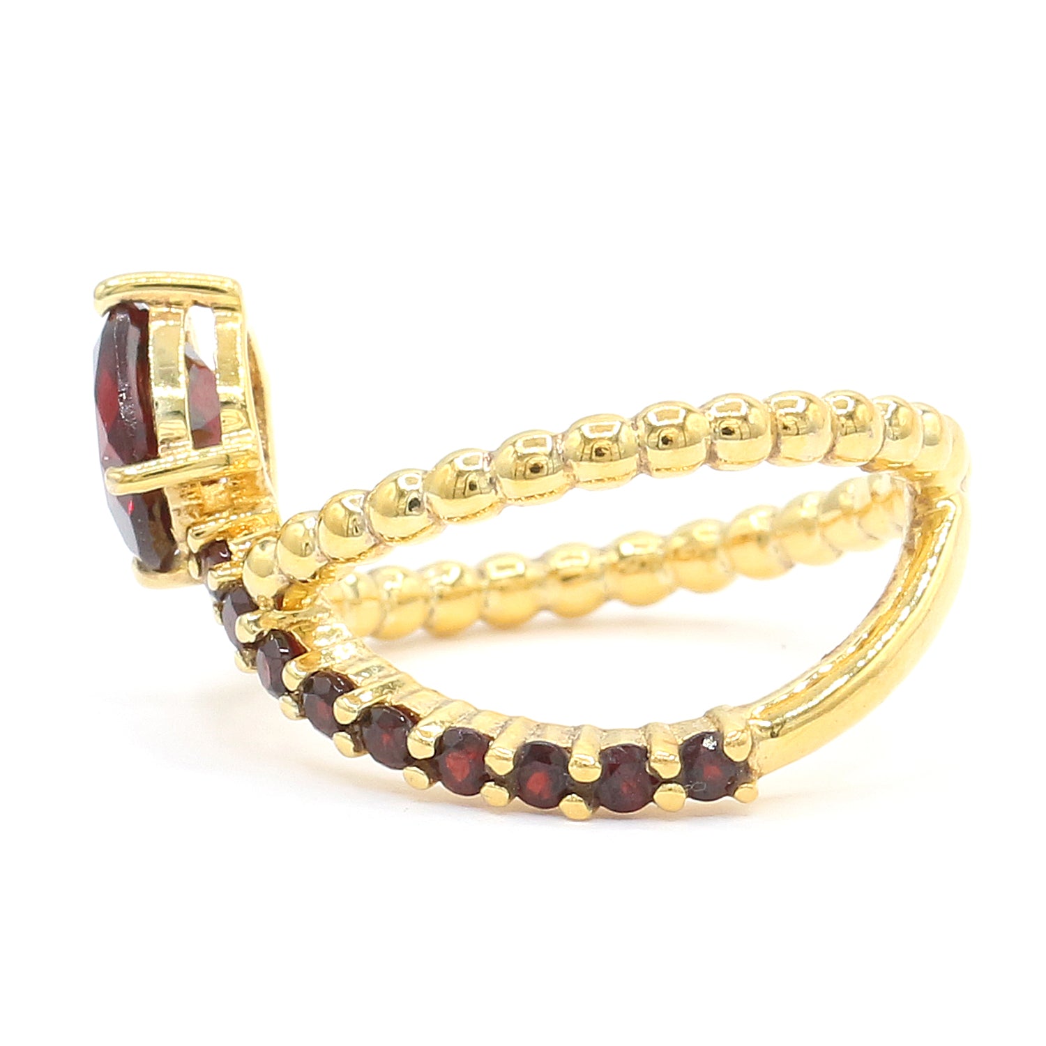 Hall of Jewels 1.81ctw Garnet Beaded Band Crossover Ring
