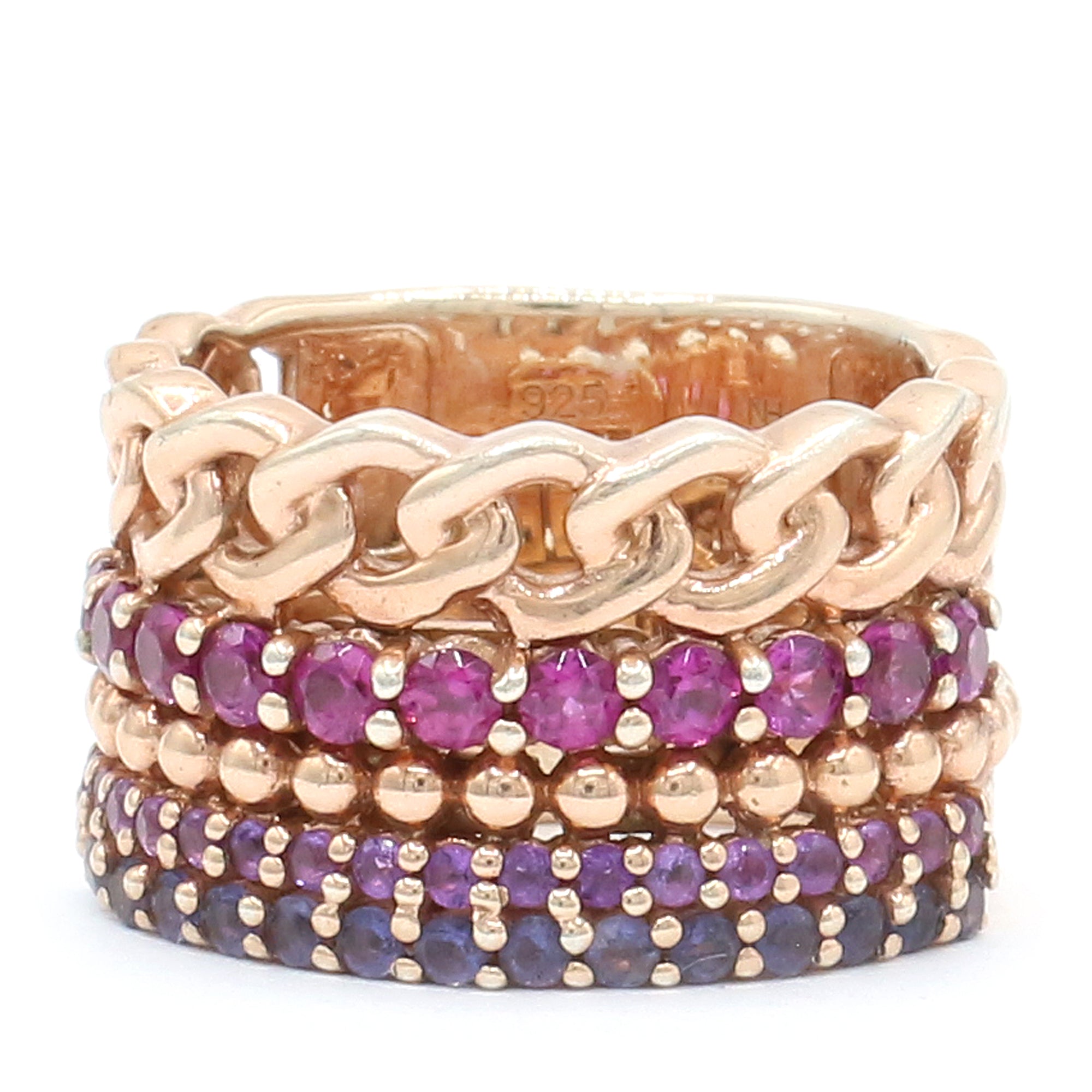 Hall of Jewels 1.54ctw Iolite, Amethyst & Rhodolite Shades of Purple Wide Band Ring