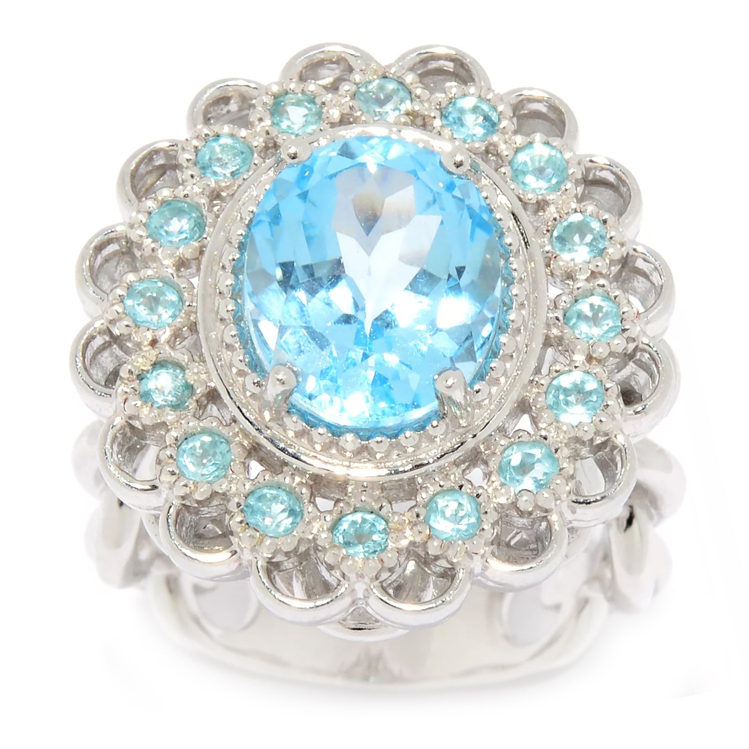 Hall of Jewels 5.09ctw Ice Blue Topaz & Apatite Halo Ring