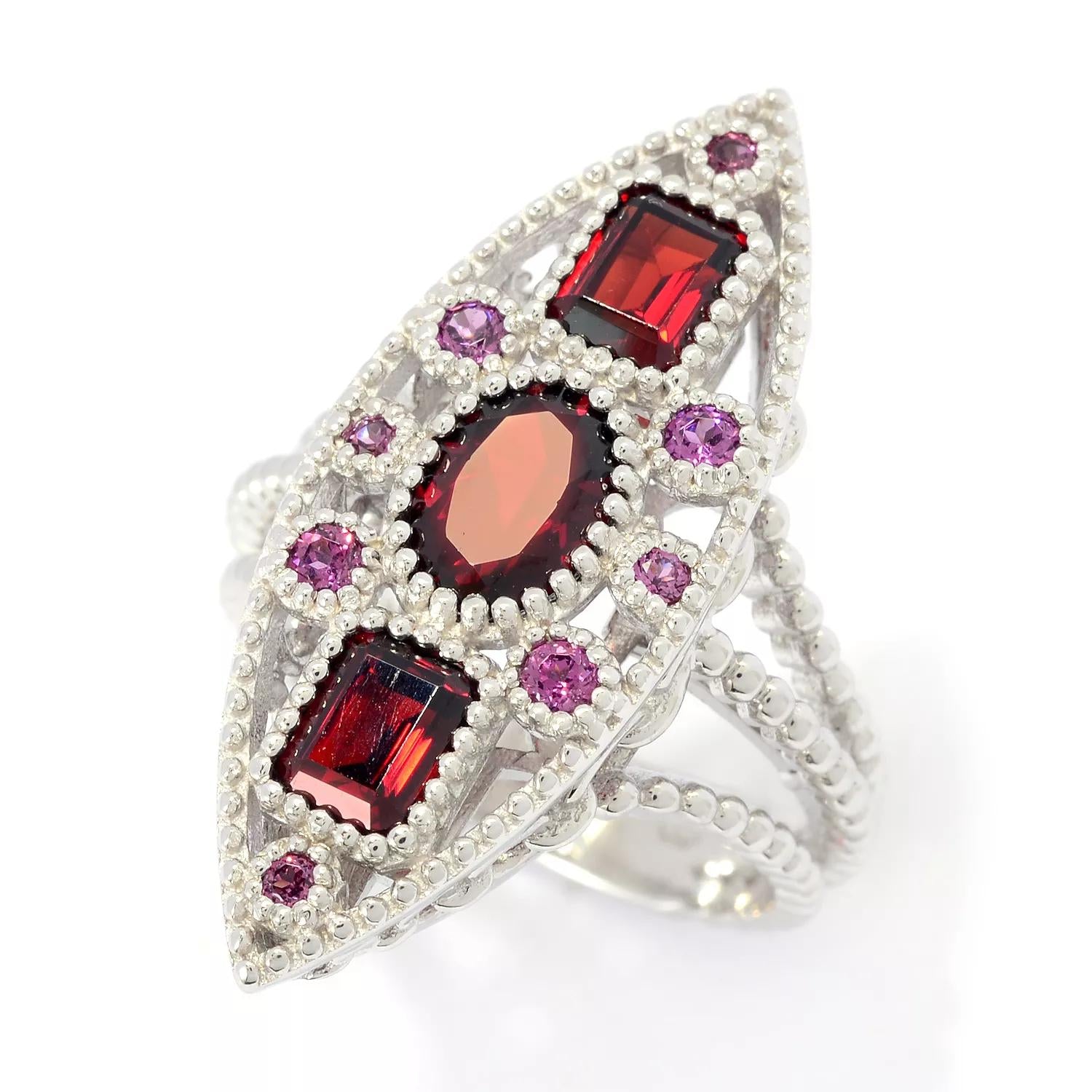 Hall of Jewels 2.03ctw Mozambique Garnet & Rhodolite Shield Ring