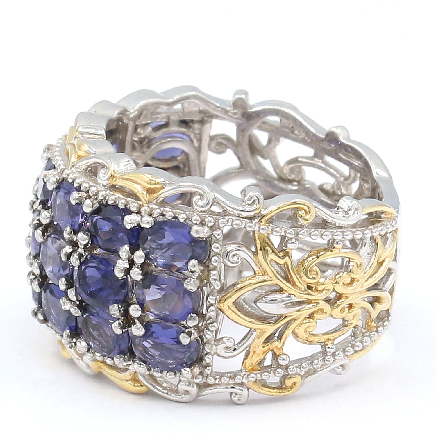 Gems en Vogue 4.20ctw Iolite Three Row Band Ring