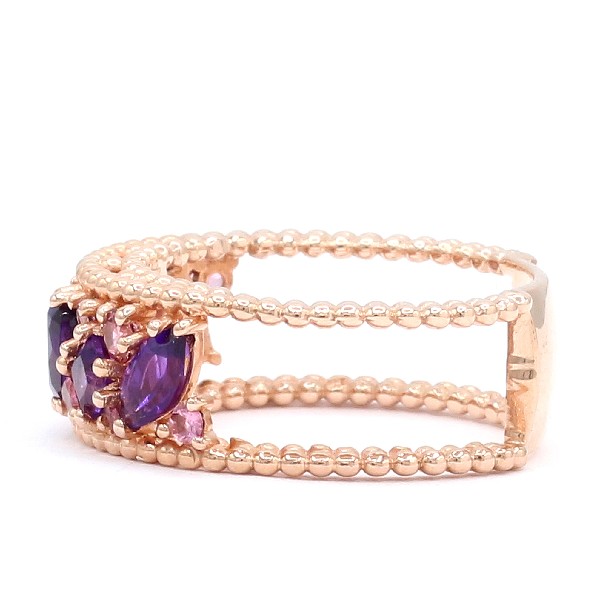 Hall of Jewels 1.96ctw African Amethyst & Pink Tourmaline Band Ring