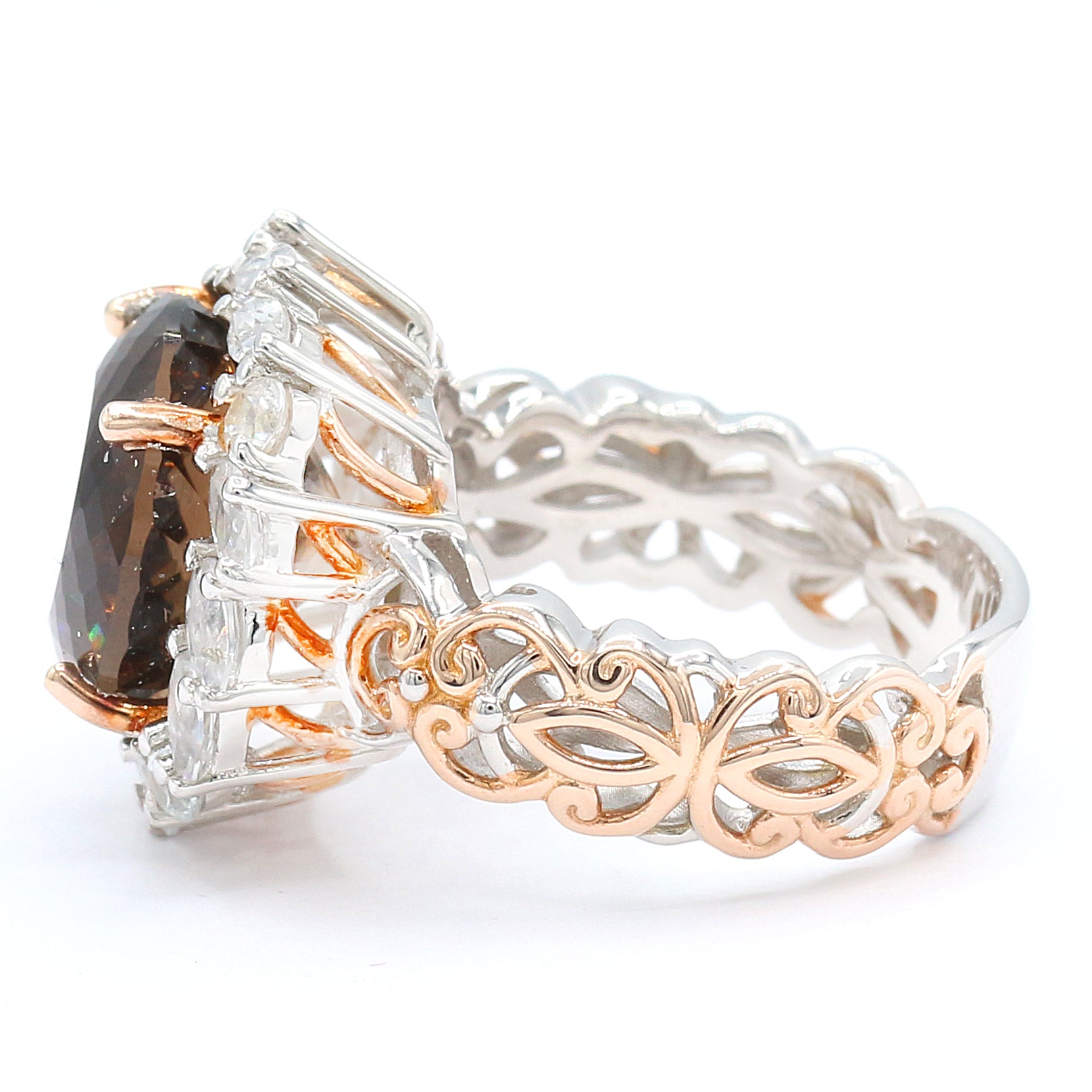 Gems en Vogue 9.14ctw Smoky Quartz & White Zircon Halo Ring