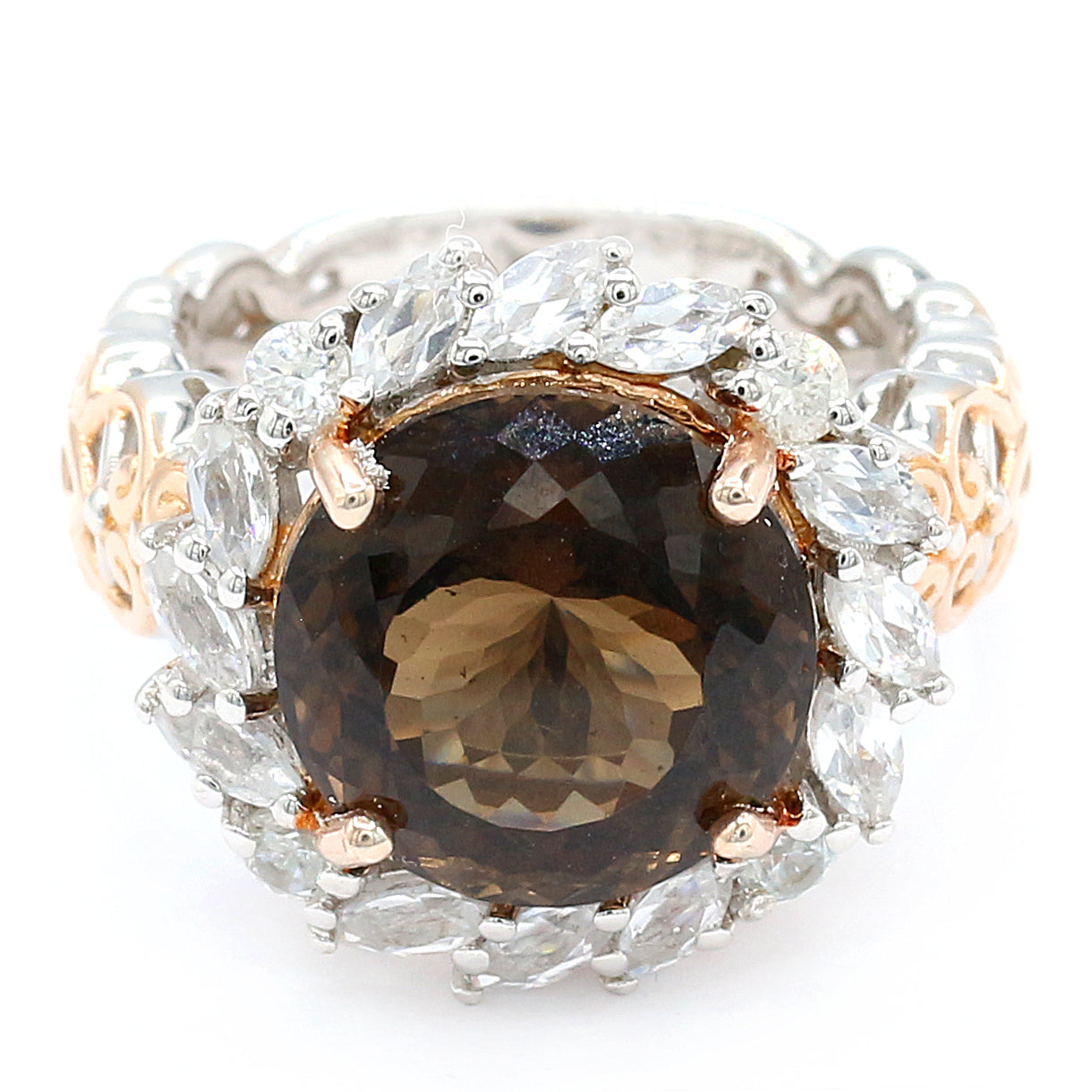 Gems en Vogue 9.14ctw Smoky Quartz & White Zircon Halo Ring