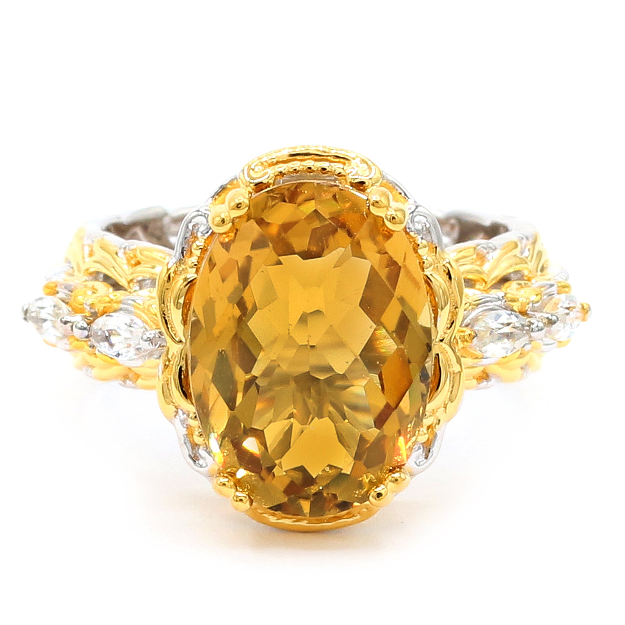 Gems en Vogue 24K Palladium Silver 6.62ctw Zambian Citrine & White Zircon Ring