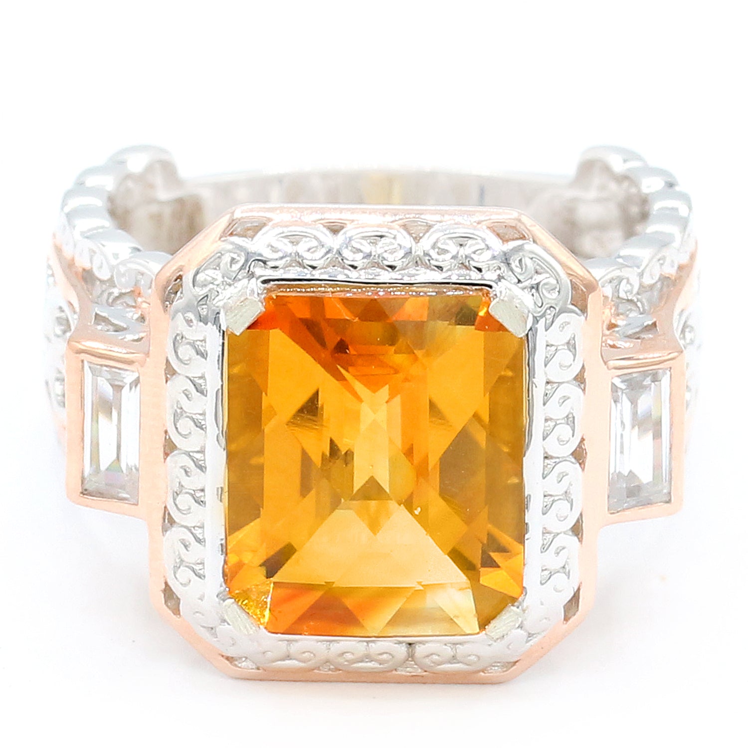 Gems en Vogue 6.40ctw Ametista Citrine & White Zircon Ring