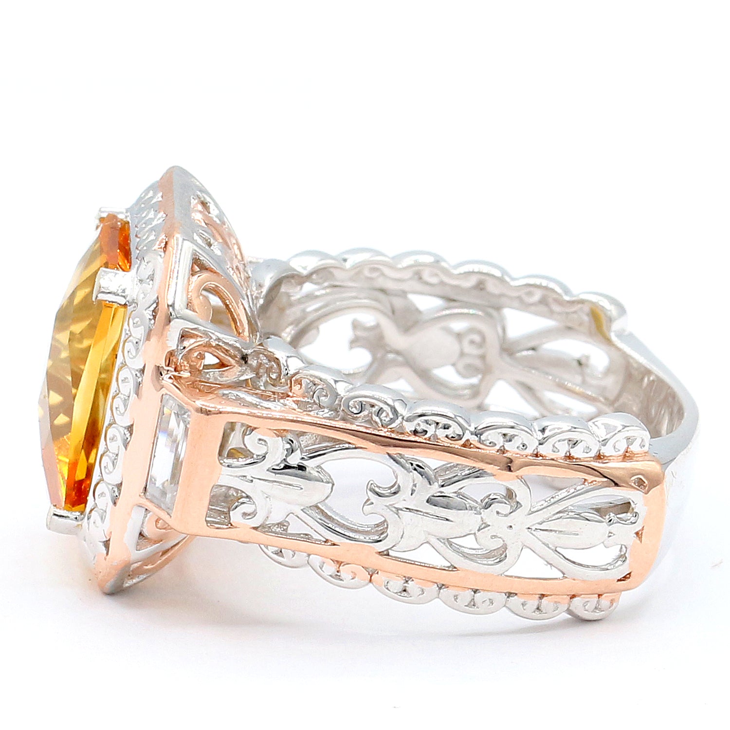 Gems en Vogue 6.40ctw Ametista Citrine & White Zircon Ring