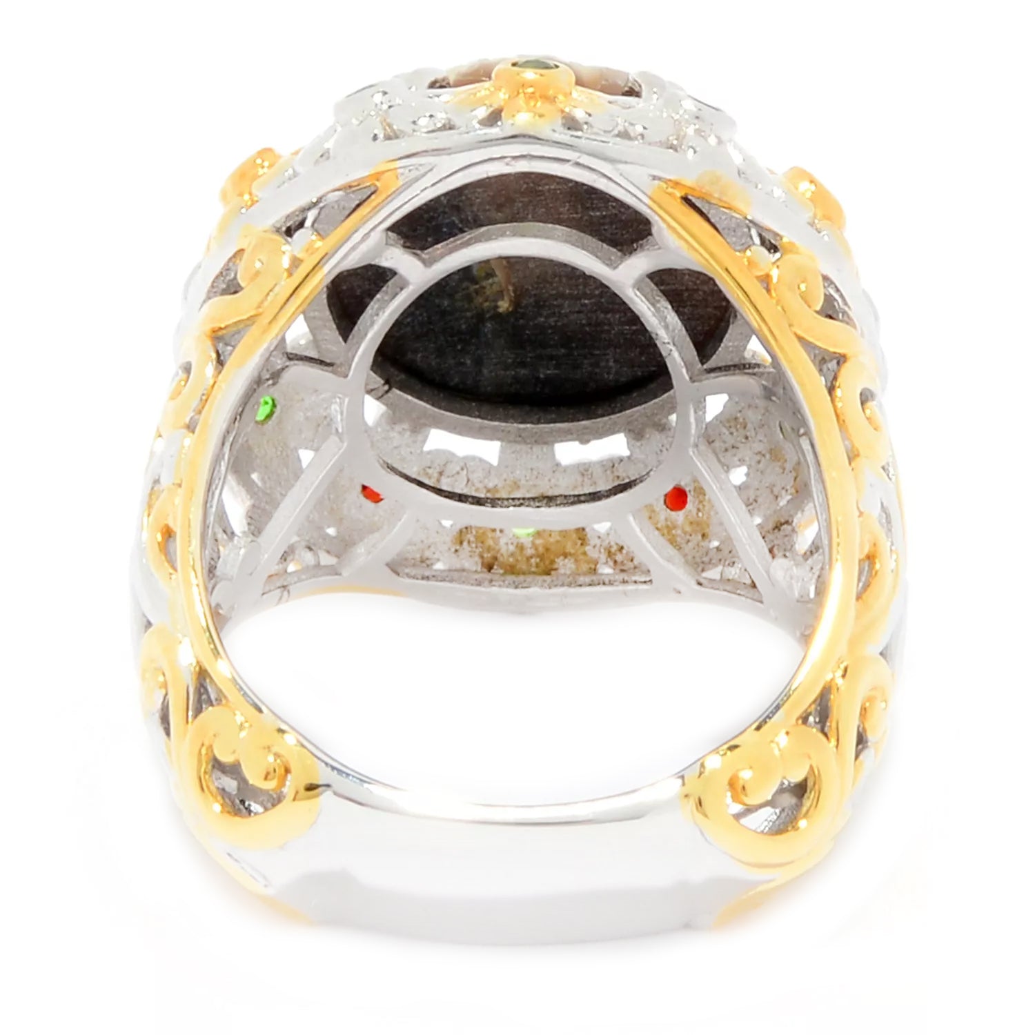 Gems en Vogue Tahitian Shell Cameo, Garnet & Chrome Diopside Lady Portrait Ring
