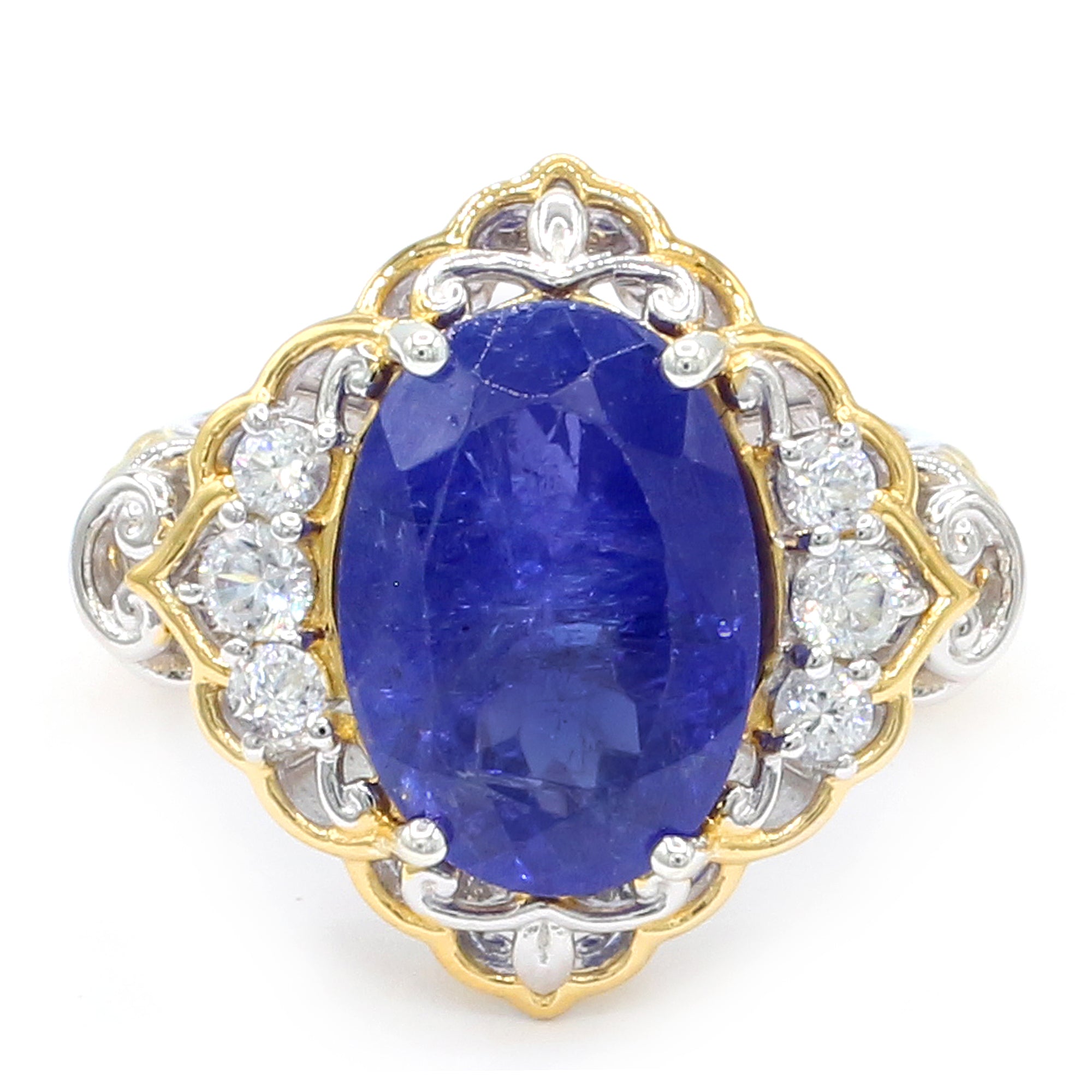 Couture Gems One-of-a-Kind 24K Palladium Silver 9.10ctw Tanzanite & White Zircon Ring
