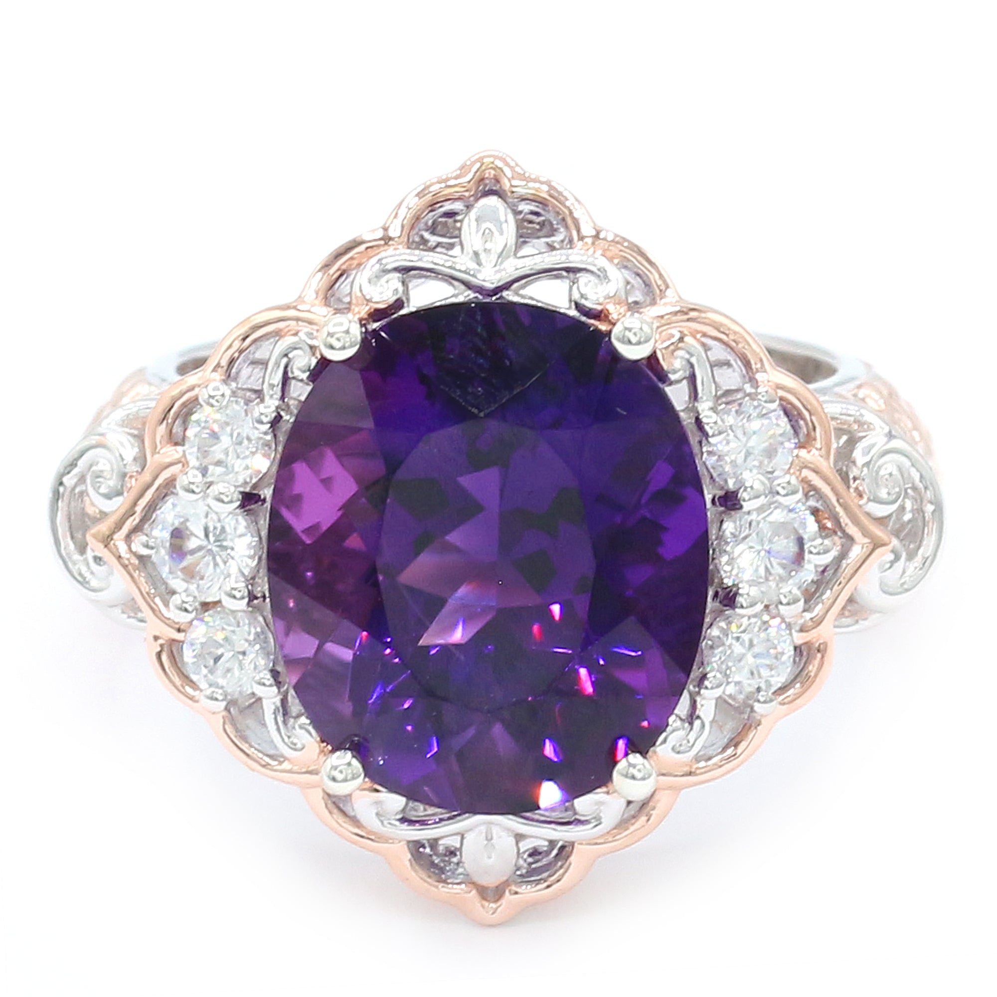 Gems en Vogue 18K Palladium Silver 8.05ctw Rio Grande Amethyst & White Zircon Ring