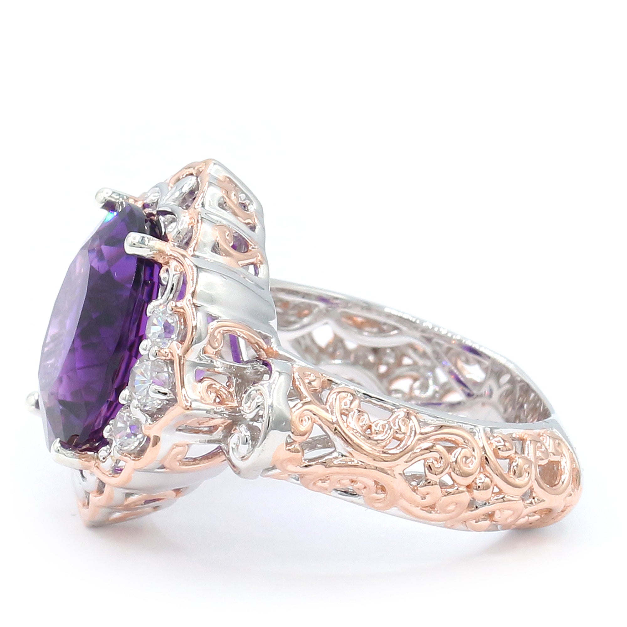 Gems en Vogue 18K Palladium Silver 8.05ctw Rio Grande Amethyst & White Zircon Ring