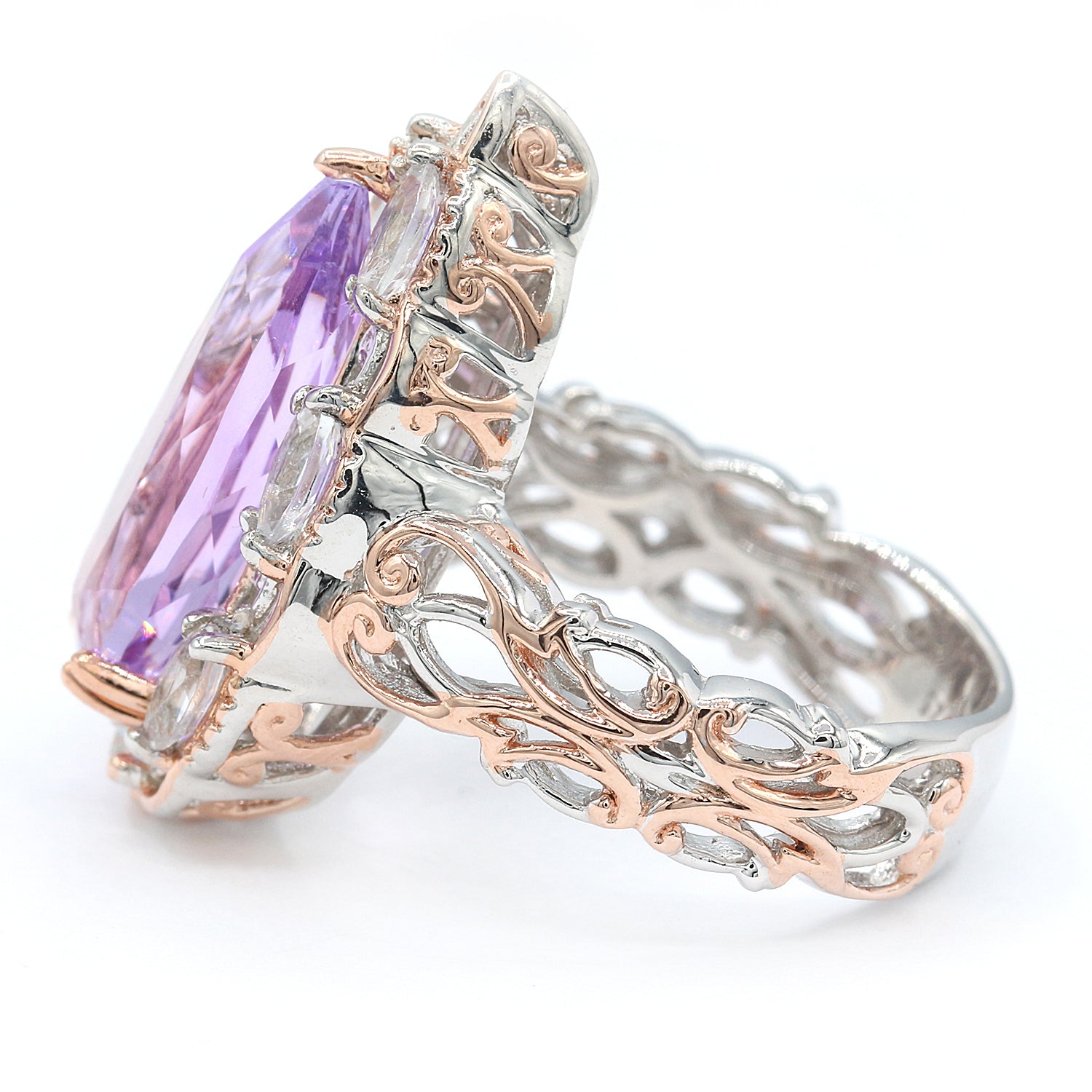 Gems en Vogue 5.90ctw Pearshaped Pink Amethyst & White Zircon Halo Ring