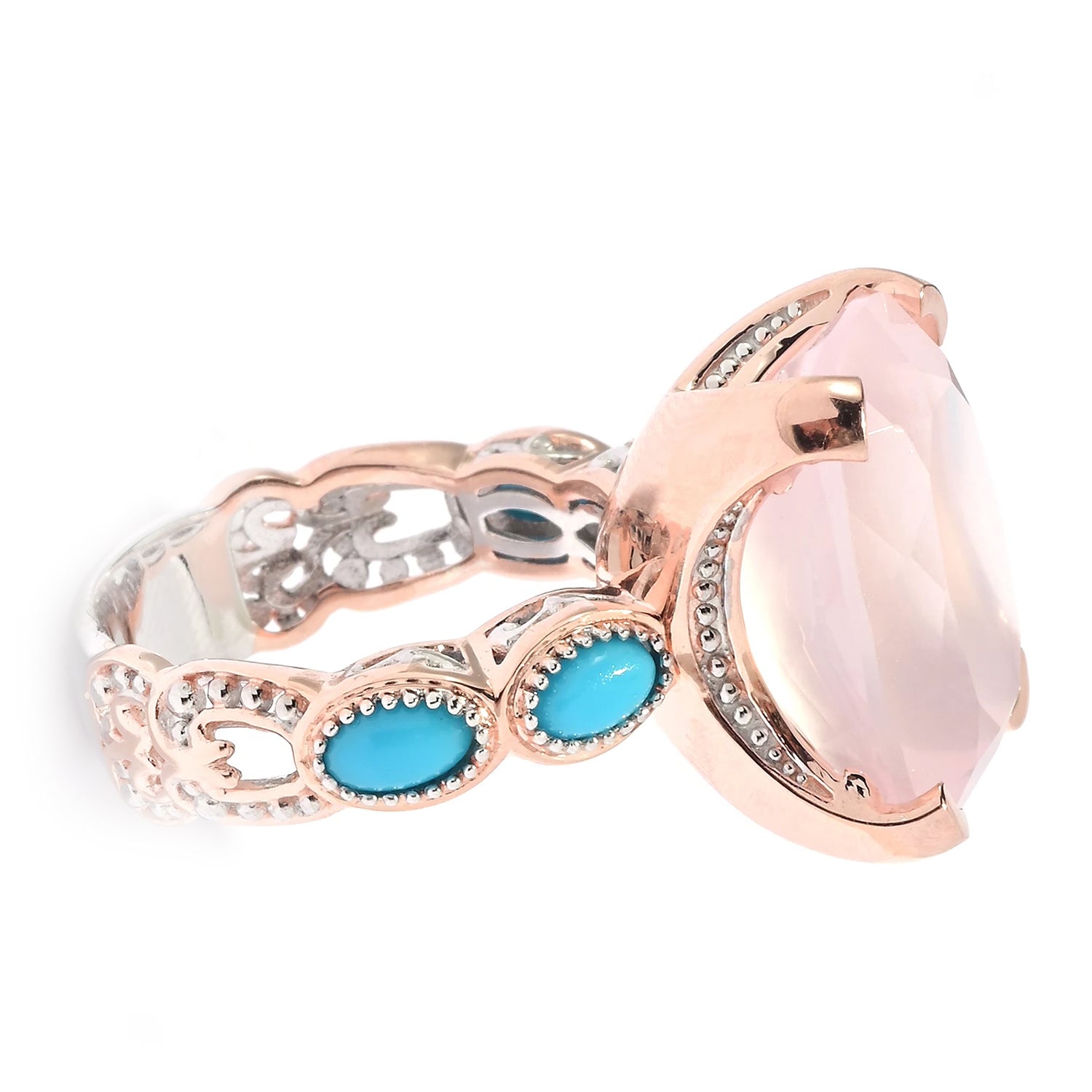 Gems en Vogue 15.20ctw Rose Quartz & Sleeping Beauty Turquoise Ring
