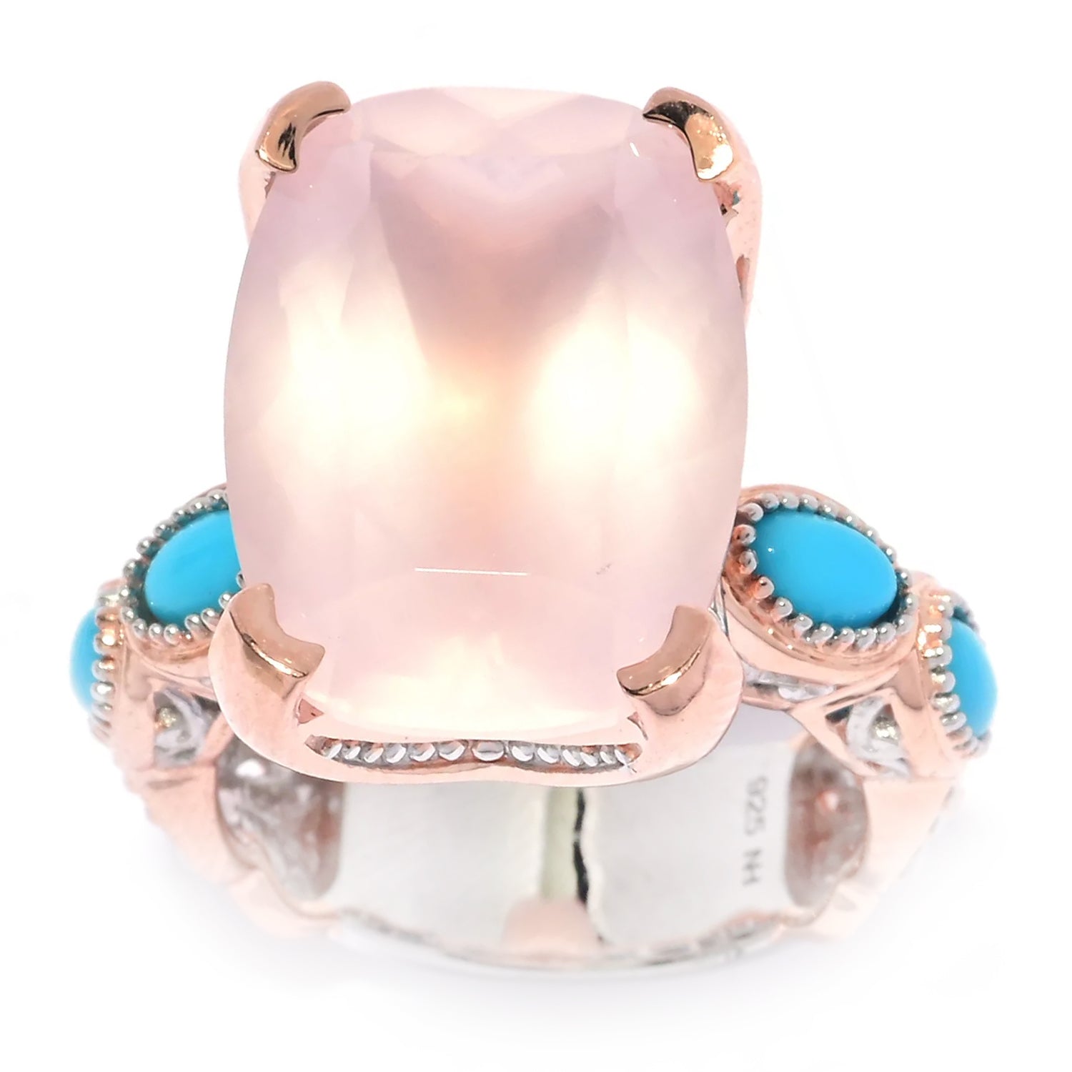 Gems en Vogue 15.20ctw Rose Quartz & Sleeping Beauty Turquoise Ring