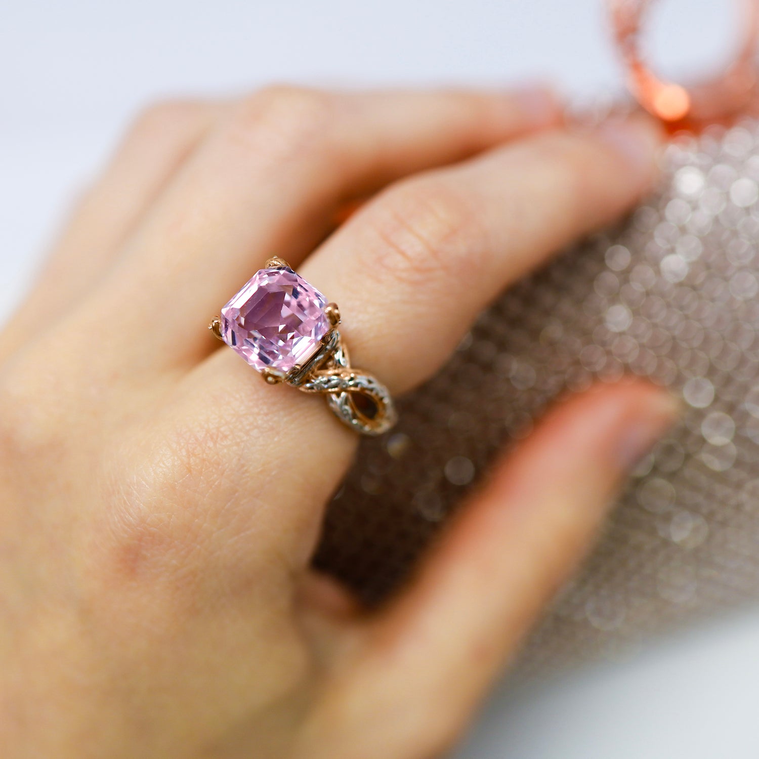 Gems en Vogue 6.16ctw Octagon Shape Kunzite & Rhodolite Garnet Ring