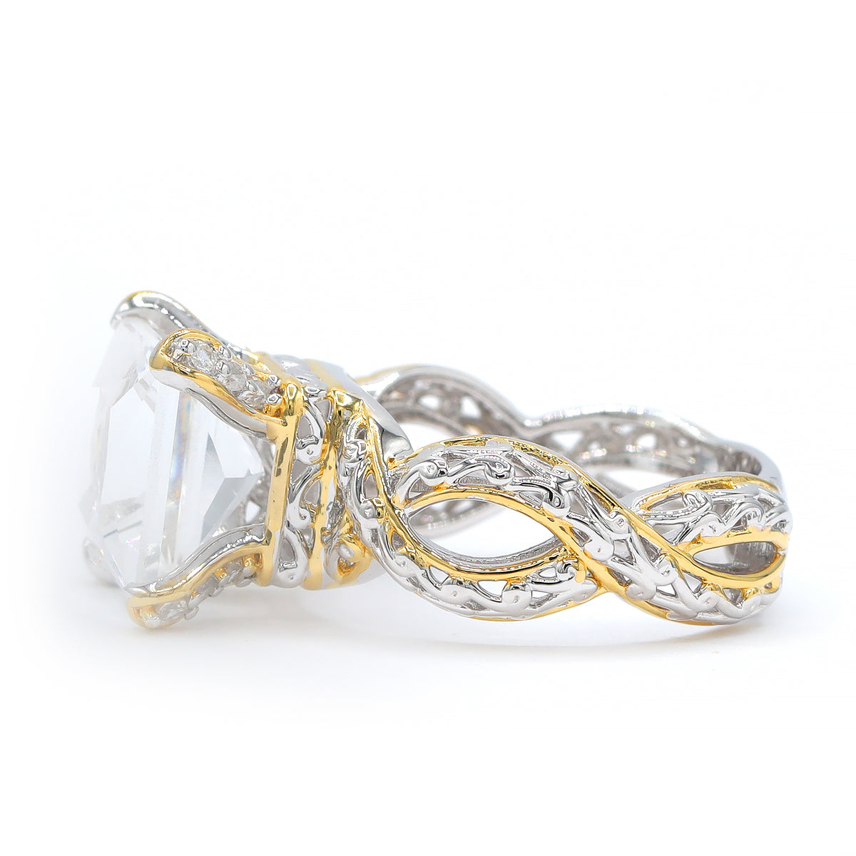 Gems en Vogue 24K Palladium Silver 6.56ctw Clear Quartz & White Zircon Ring