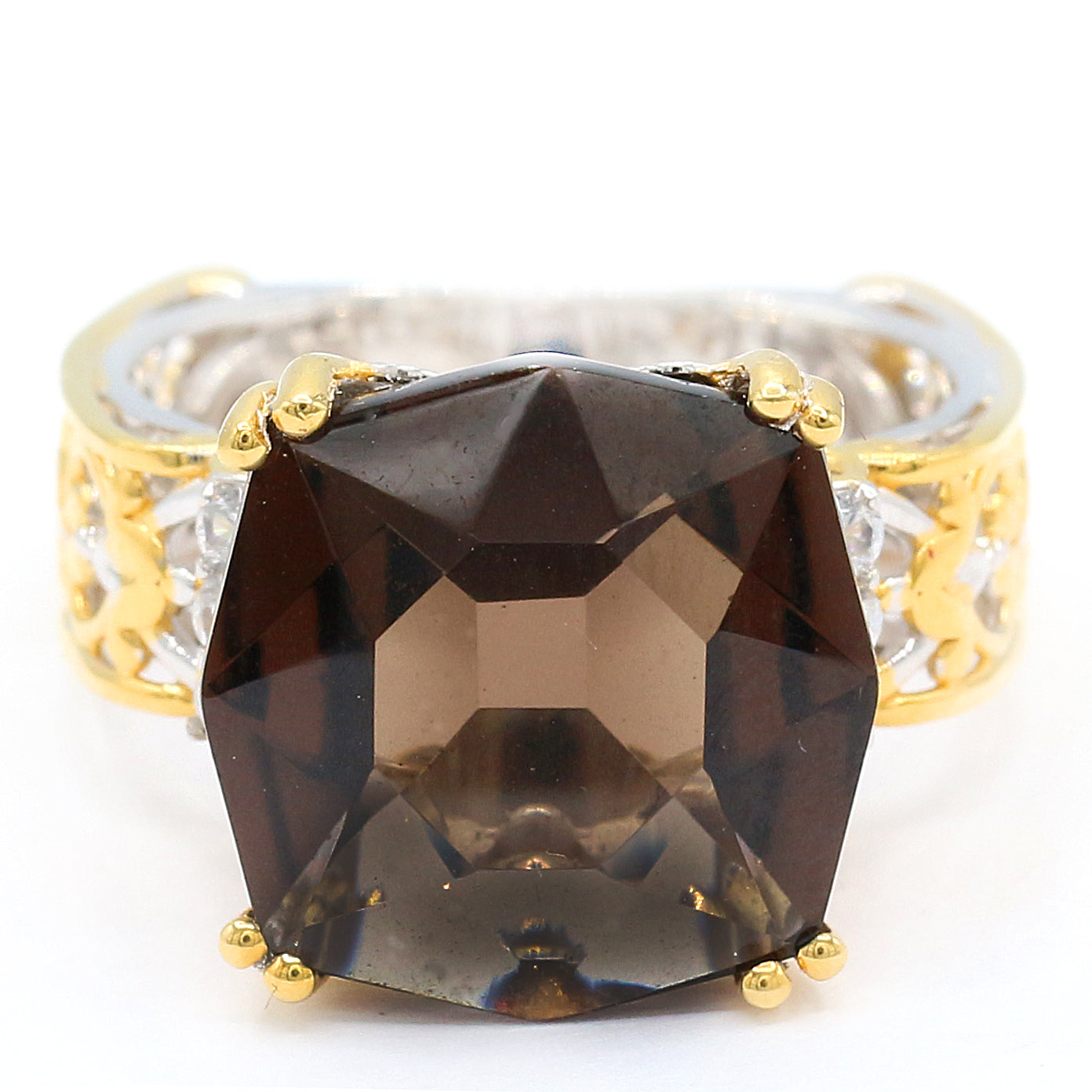 Gems en Vogue 9.21ctw Special Cut Smoky Quartz & White Zircon Ring