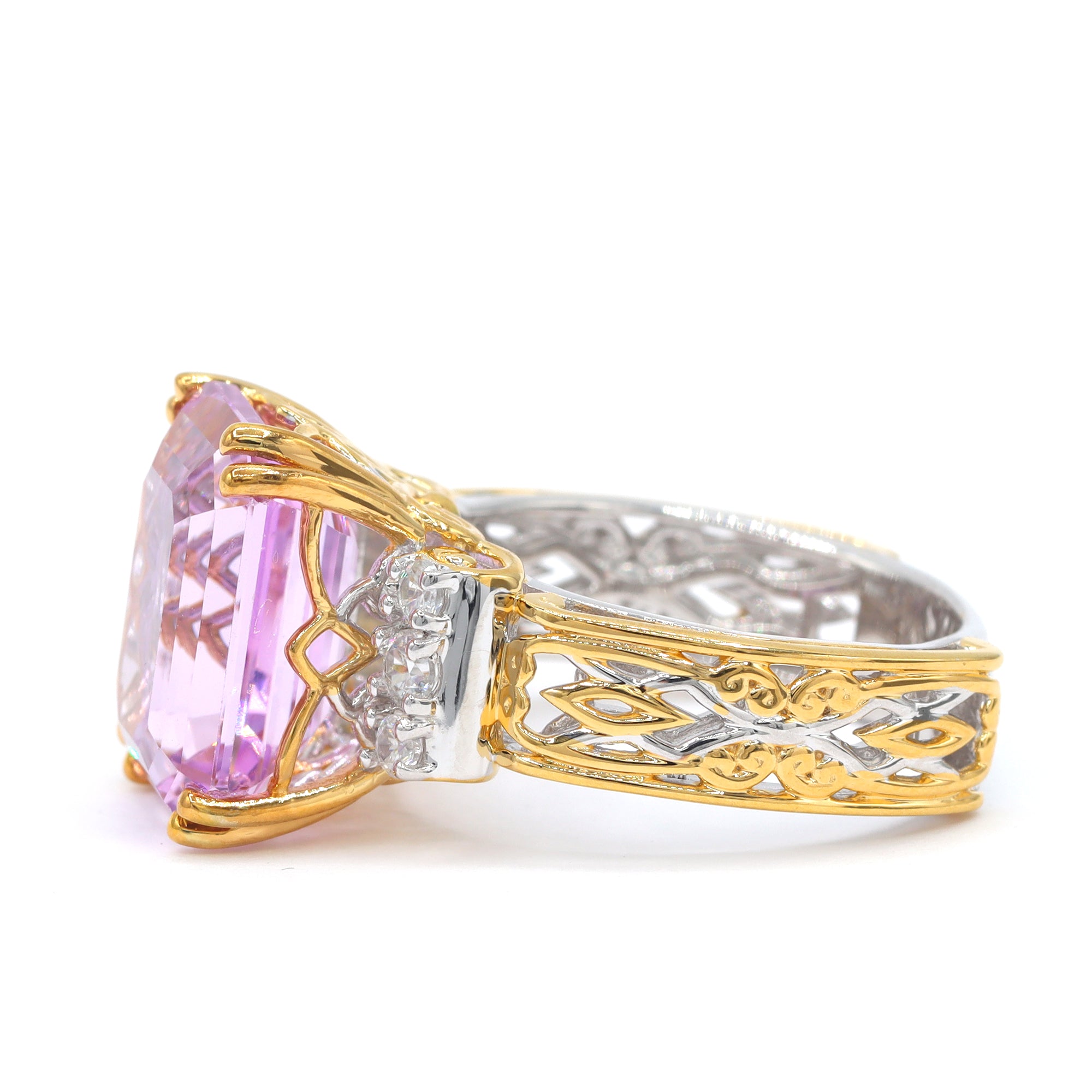 Gems en Vogue One-of-a-Kind 24K Palladium Silver 12.65ctw Pink Kunzite & White Zircon Ring