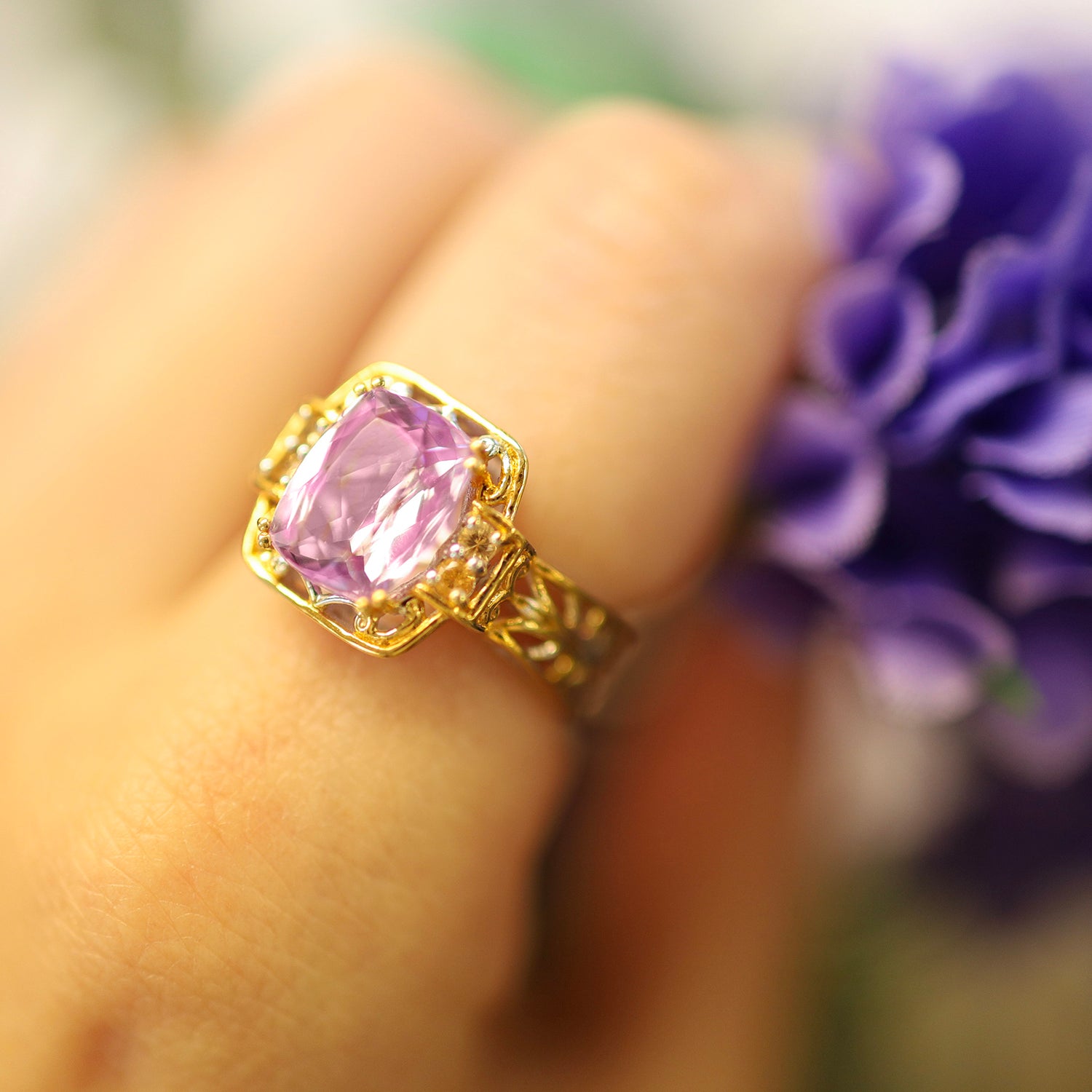 Gems en Vogue 4.17ctw Kunzite & Spessartite Garnet Ring