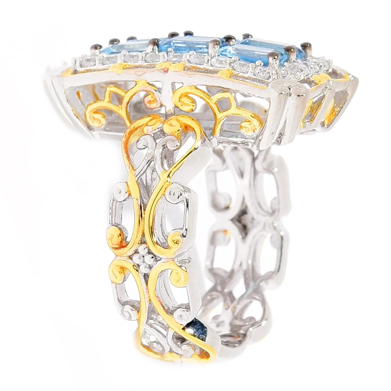 Gems en Vogue 2.66ctw Tanzanian Aquamarine & White Zircon Cocktail Ring