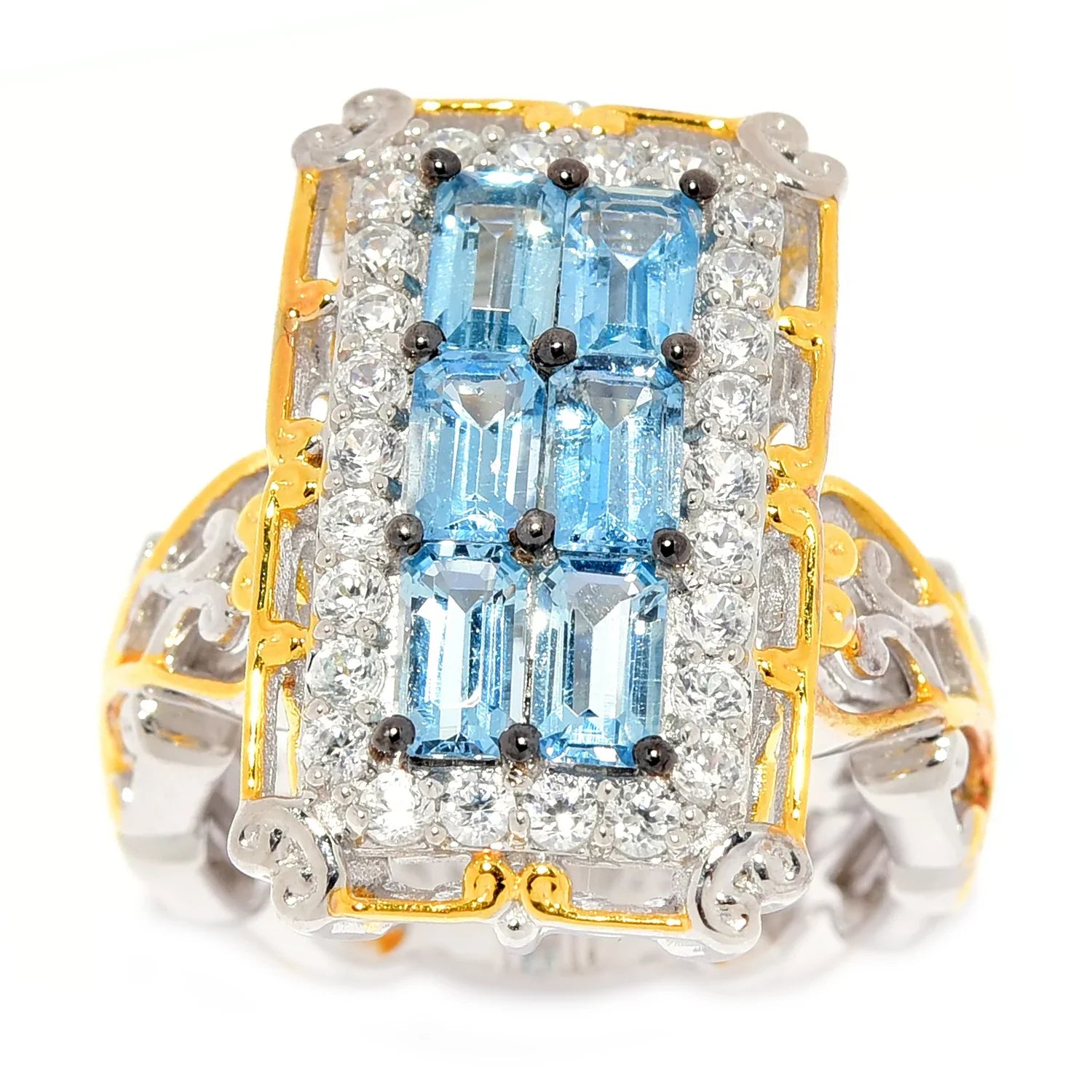 Gems en Vogue 2.66ctw Tanzanian Aquamarine & White Zircon Cocktail Ring